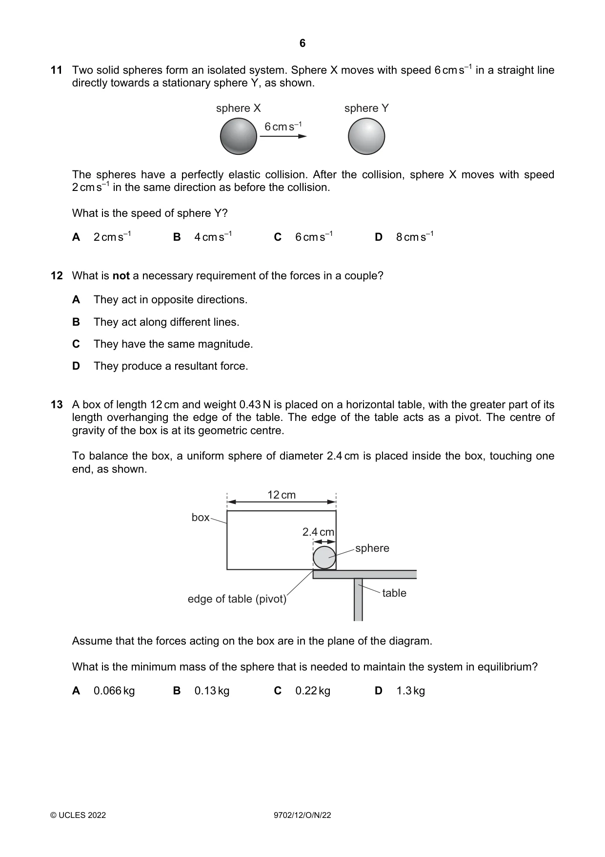 Cambridge A Level Physics 9702 2022 Oct/Nov Paper 1 · Variant 2 question paper, page 6 of 16