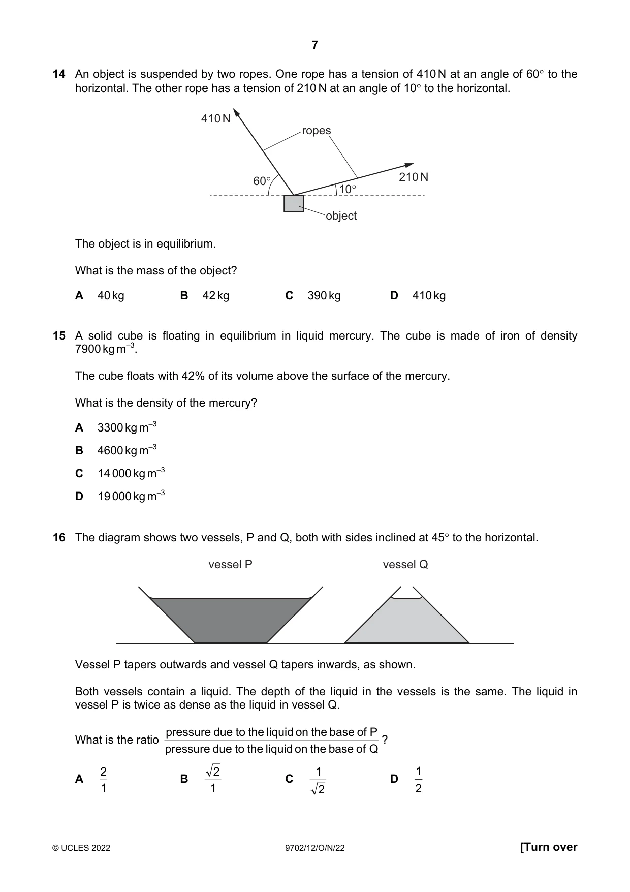 Cambridge A Level Physics 9702 2022 Oct/Nov Paper 1 · Variant 2 question paper, page 7 of 16