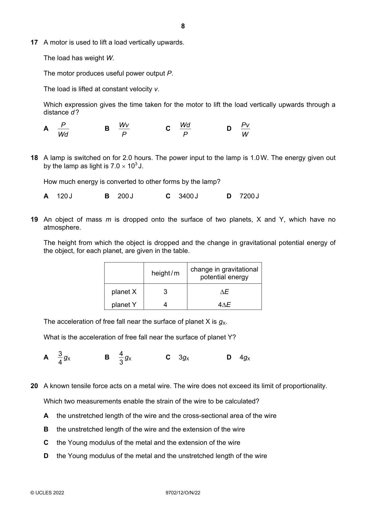 Cambridge A Level Physics 9702 2022 Oct/Nov Paper 1 · Variant 2 question paper, page 8 of 16