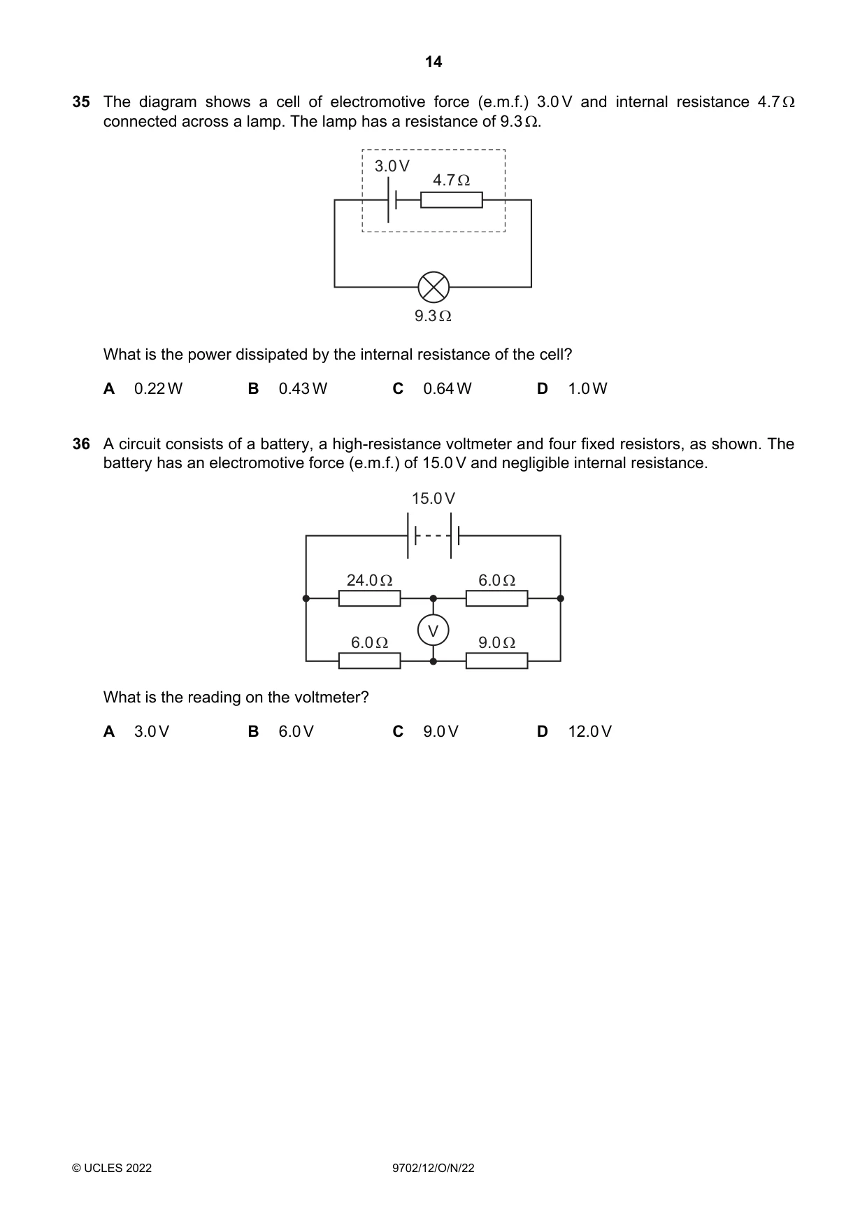 Cambridge A Level Physics 9702 2022 Oct/Nov Paper 1 · Variant 2 question paper, page 14 of 16
