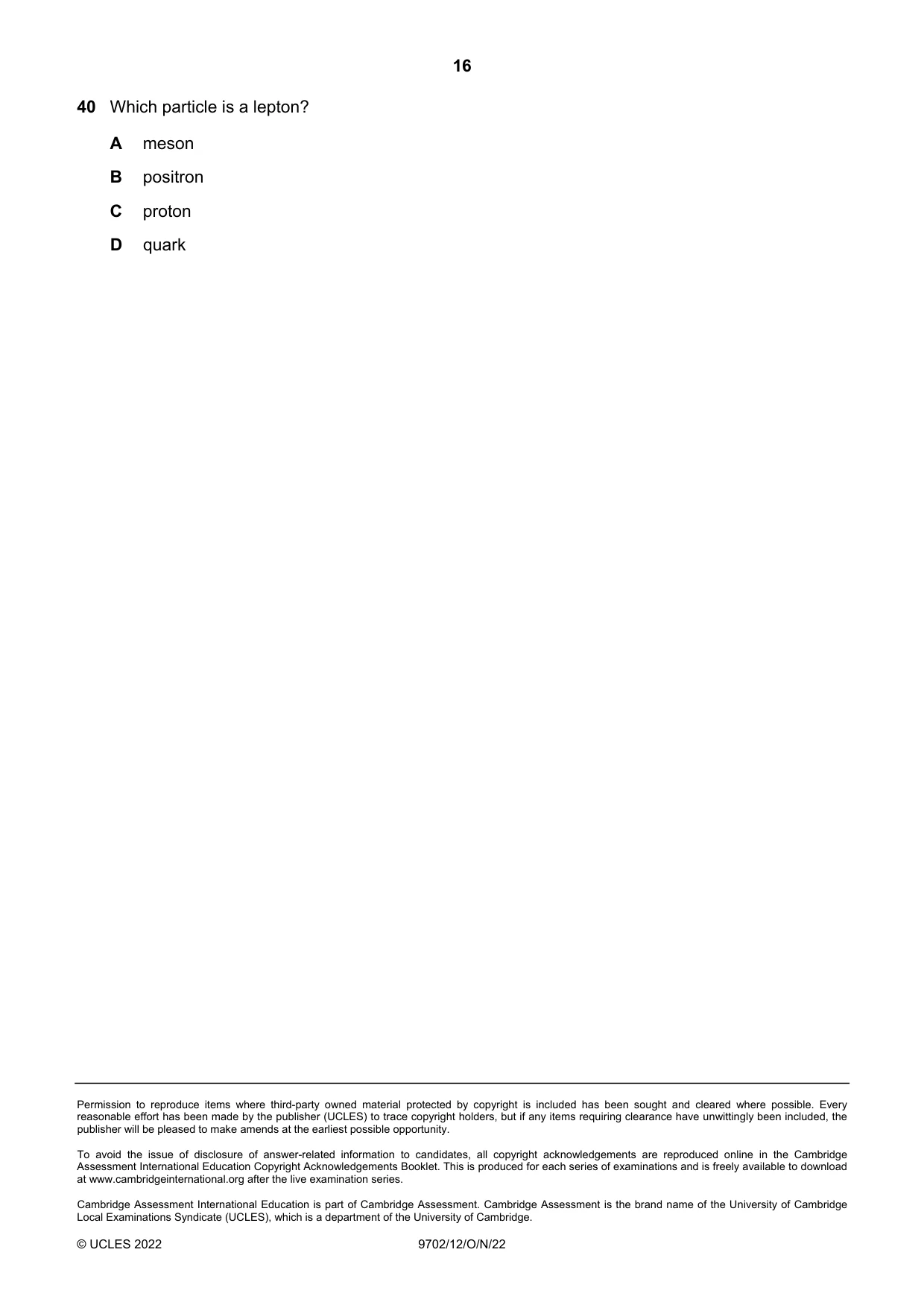 Cambridge A Level Physics 9702 2022 Oct/Nov Paper 1 · Variant 2 question paper, page 16 of 16
