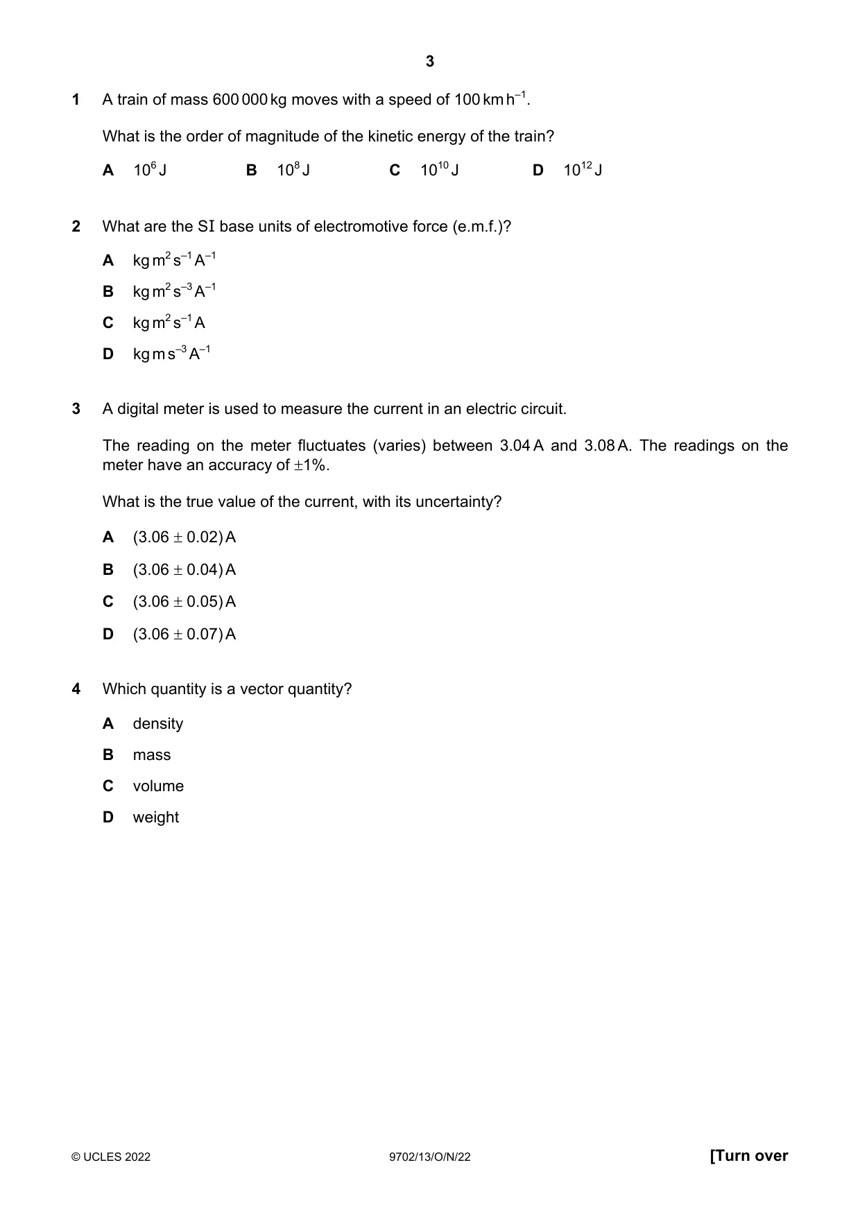 Cambridge A Level Physics 9702 2022 Oct/Nov Paper 1 · Variant 3 question paper, page 3 of 20