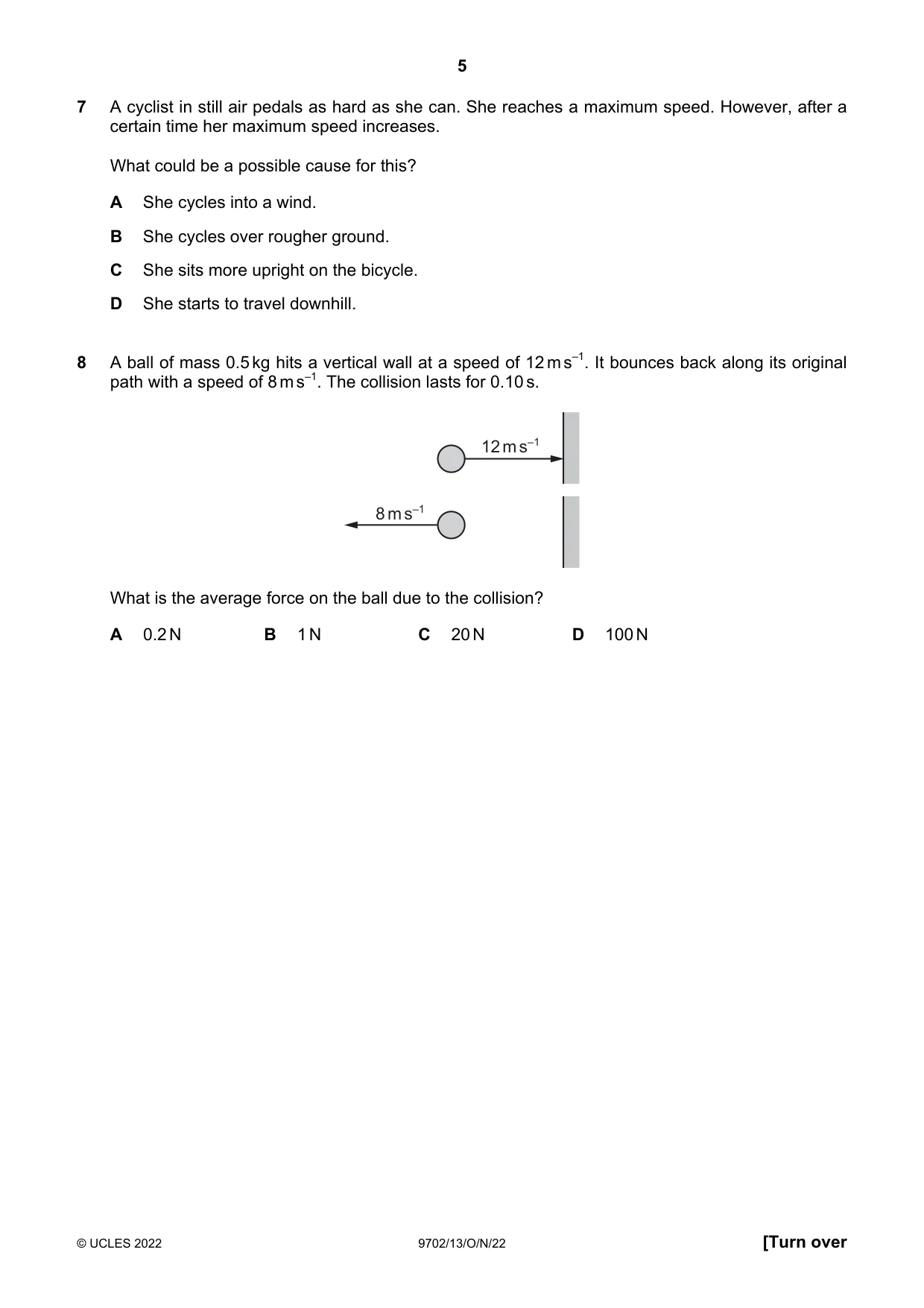 Cambridge A Level Physics 9702 2022 Oct/Nov Paper 1 · Variant 3 question paper, page 5 of 20