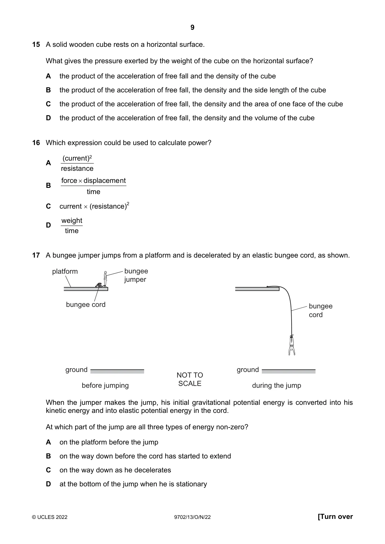 Cambridge A Level Physics 9702 2022 Oct/Nov Paper 1 · Variant 3 question paper, page 9 of 20