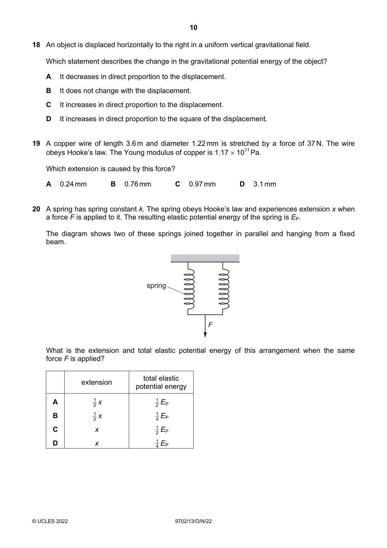 Cambridge A Level Physics 9702 2022 Oct/Nov Paper 1 · Variant 3 question paper, page 10 of 20