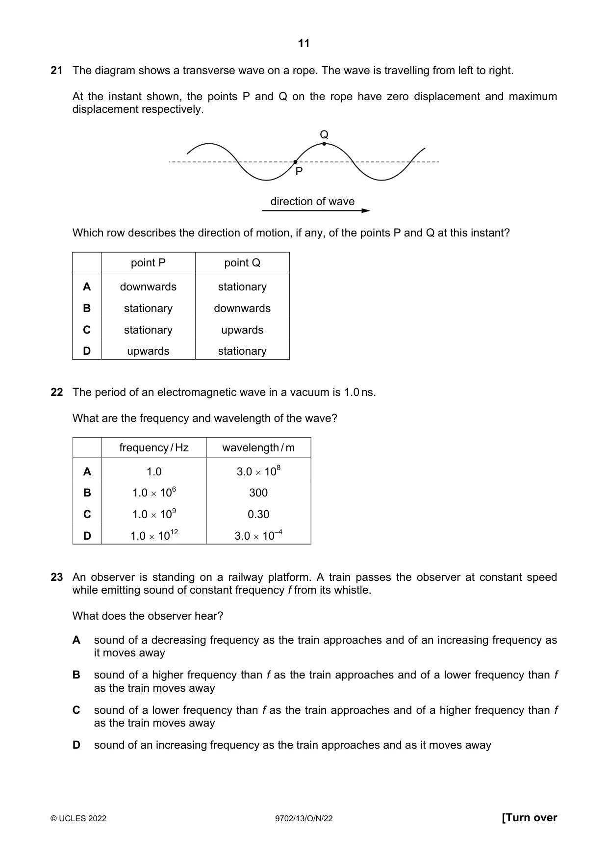Cambridge A Level Physics 9702 2022 Oct/Nov Paper 1 · Variant 3 question paper, page 11 of 20