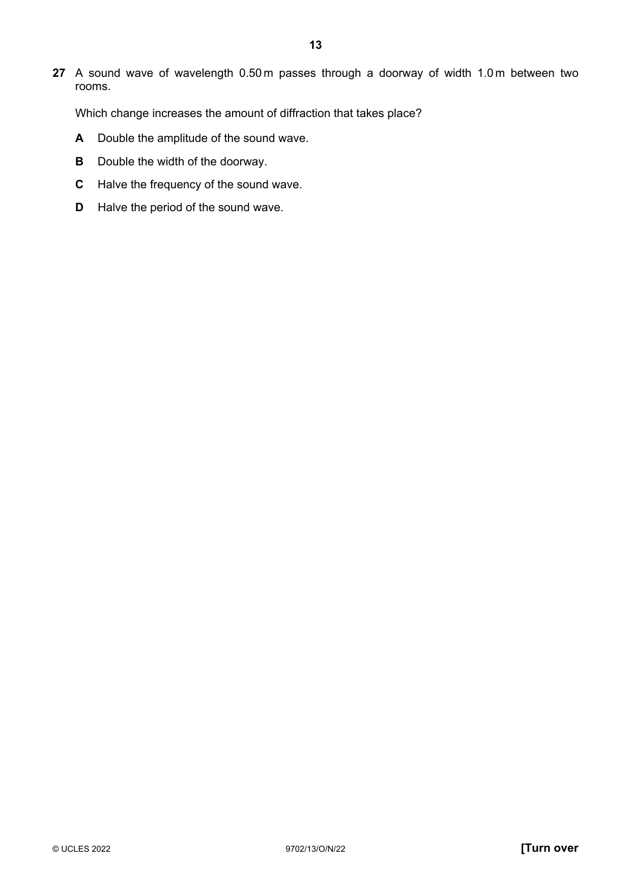 Cambridge A Level Physics 9702 2022 Oct/Nov Paper 1 · Variant 3 question paper, page 13 of 20