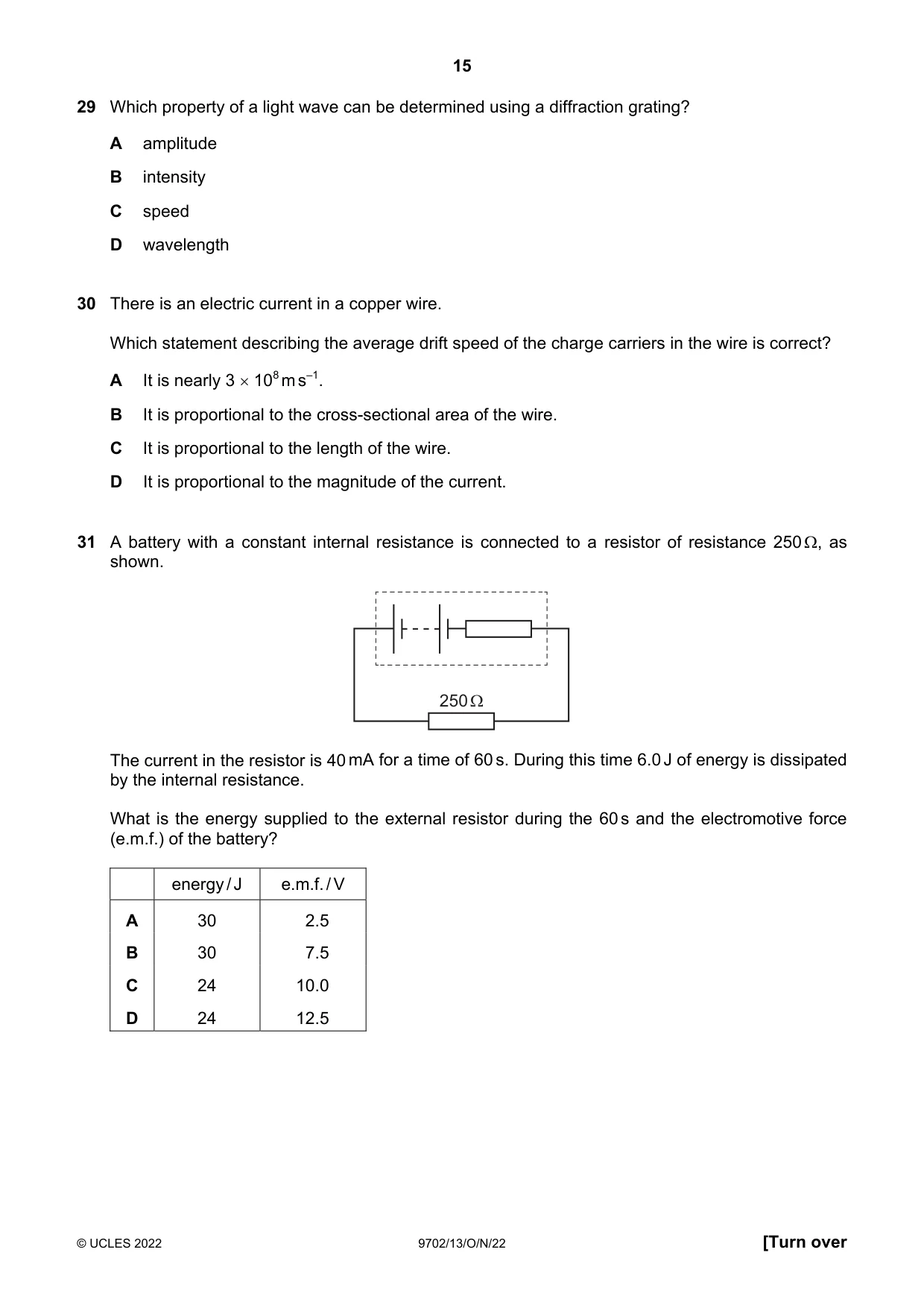 Cambridge A Level Physics 9702 2022 Oct/Nov Paper 1 · Variant 3 question paper, page 15 of 20