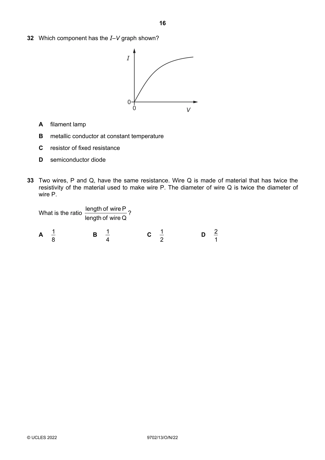 Cambridge A Level Physics 9702 2022 Oct/Nov Paper 1 · Variant 3 question paper, page 16 of 20
