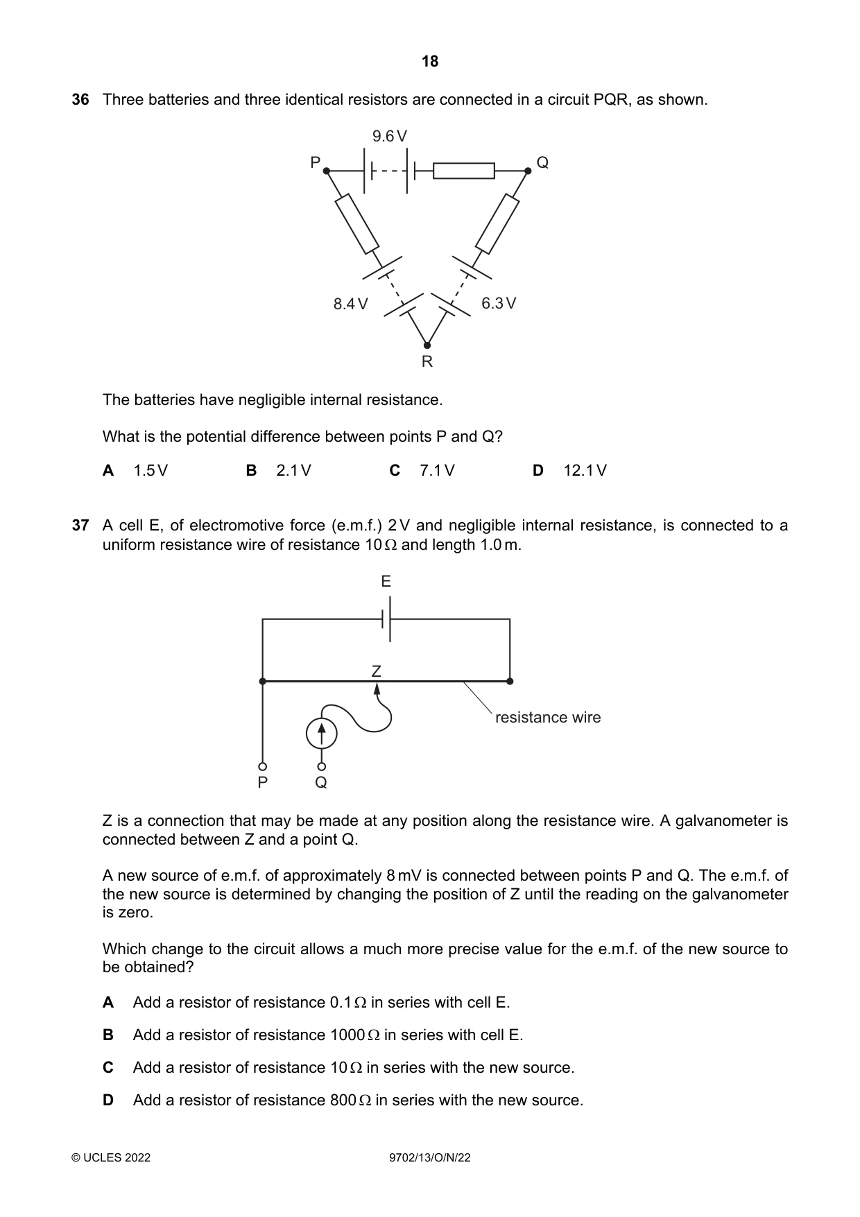 Cambridge A Level Physics 9702 2022 Oct/Nov Paper 1 · Variant 3 question paper, page 18 of 20