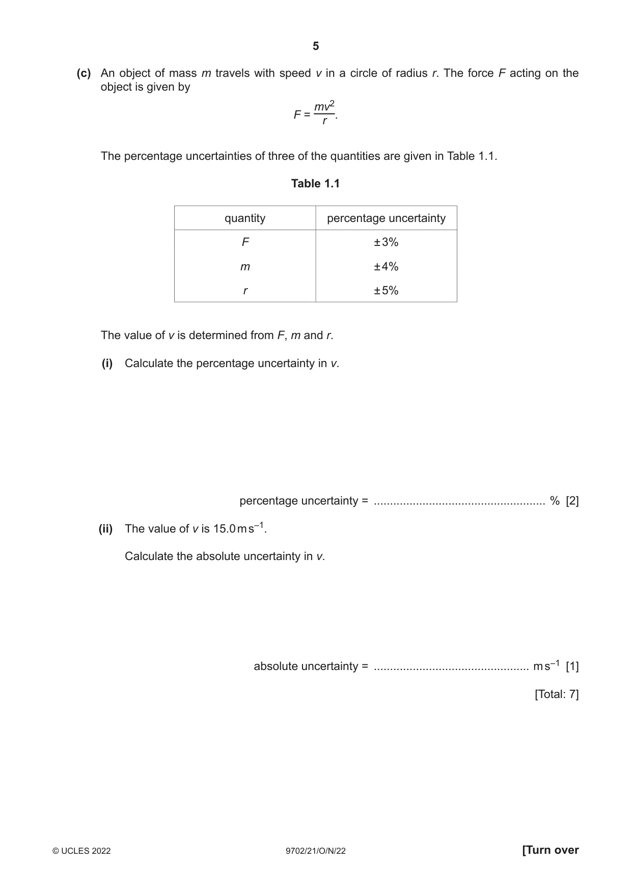 Cambridge A Level Physics 9702 2022 Oct/Nov Paper 2 · Variant 1 question paper, page 5 of 20