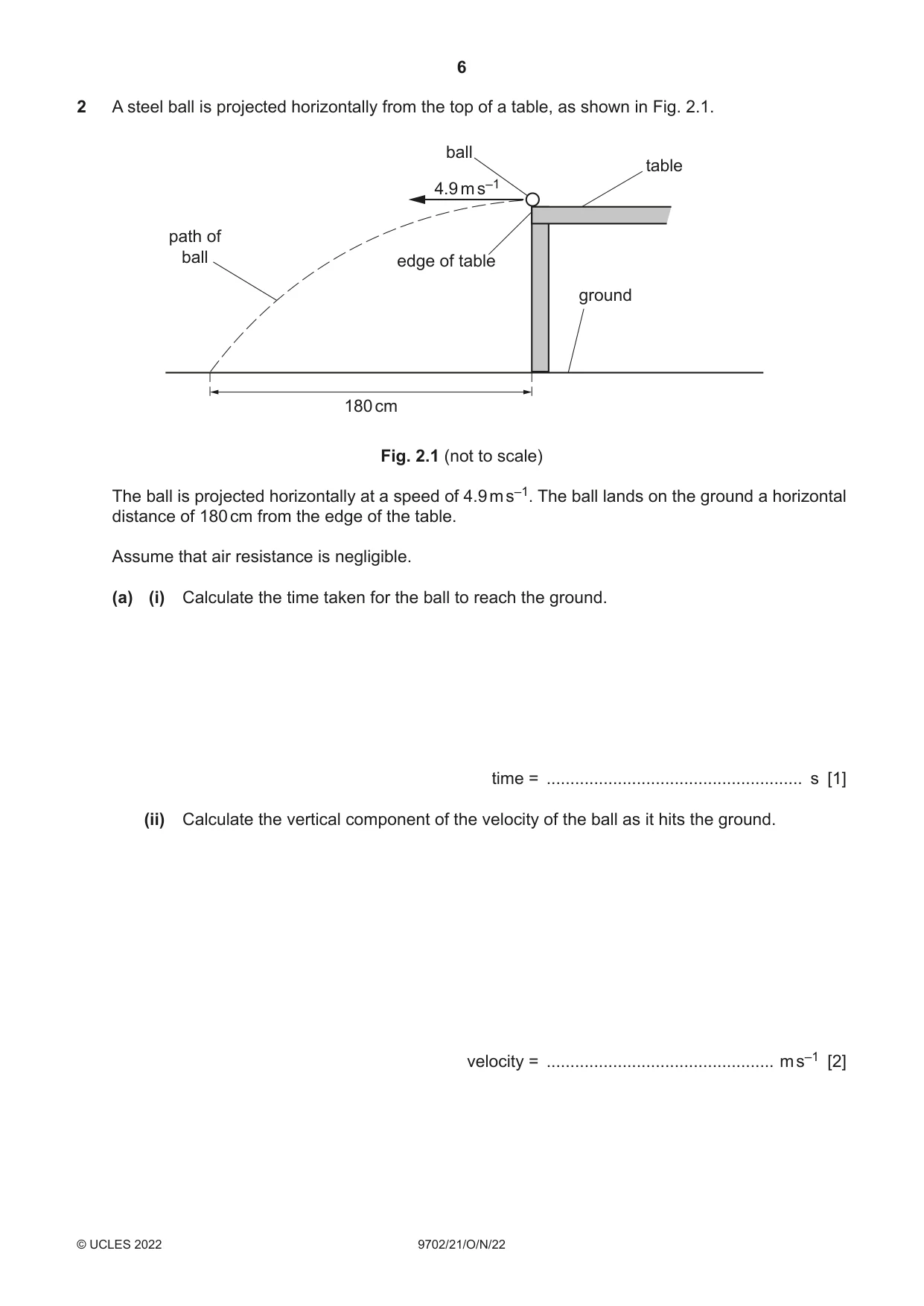 Cambridge A Level Physics 9702 2022 Oct/Nov Paper 2 · Variant 1 question paper, page 6 of 20