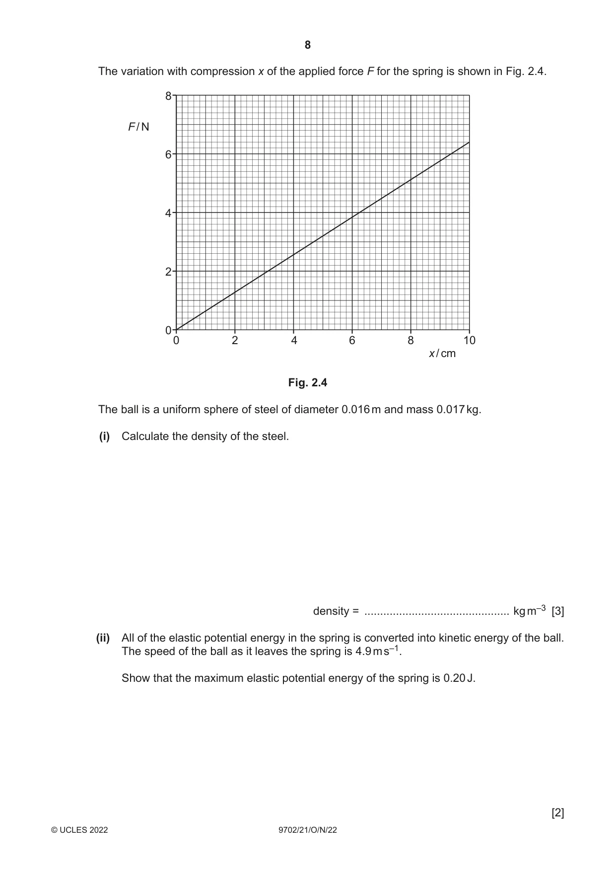 Cambridge A Level Physics 9702 2022 Oct/Nov Paper 2 · Variant 1 question paper, page 8 of 20