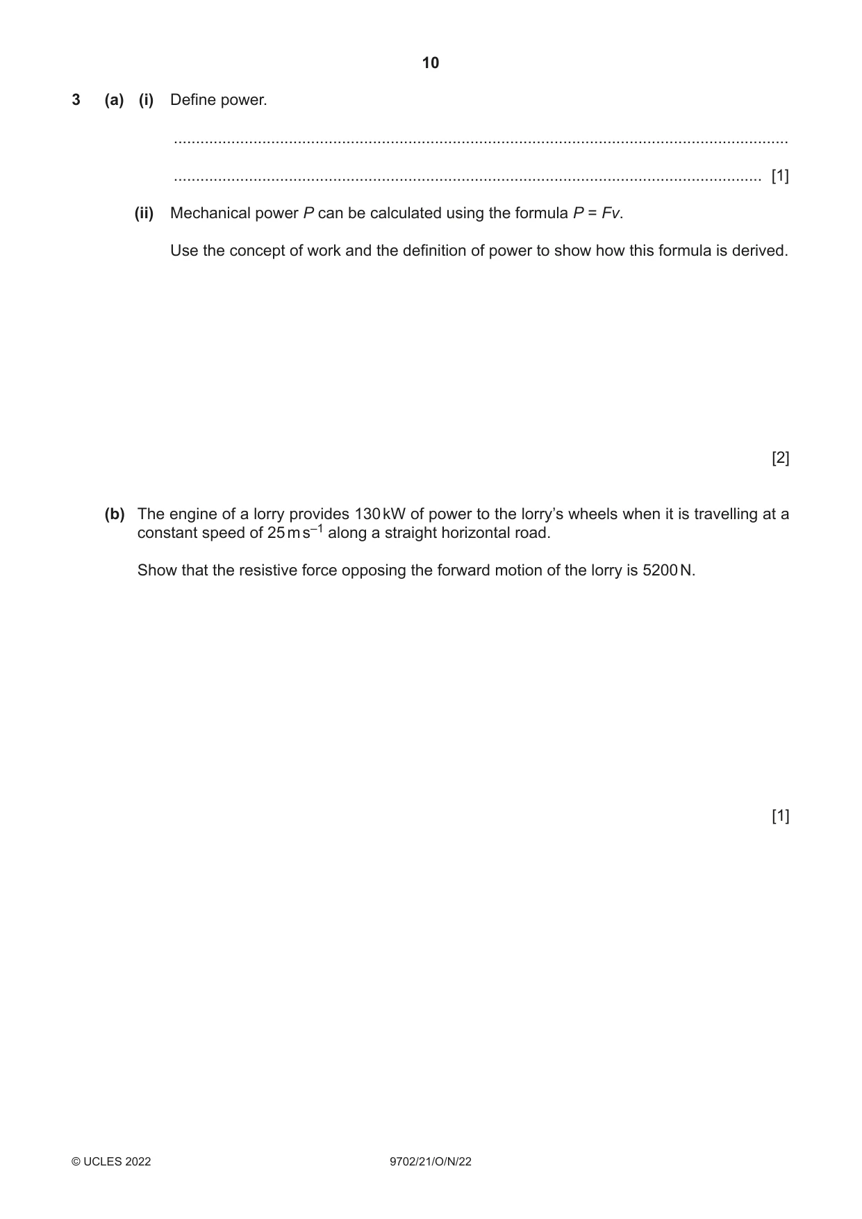 Cambridge A Level Physics 9702 2022 Oct/Nov Paper 2 · Variant 1 question paper, page 10 of 20