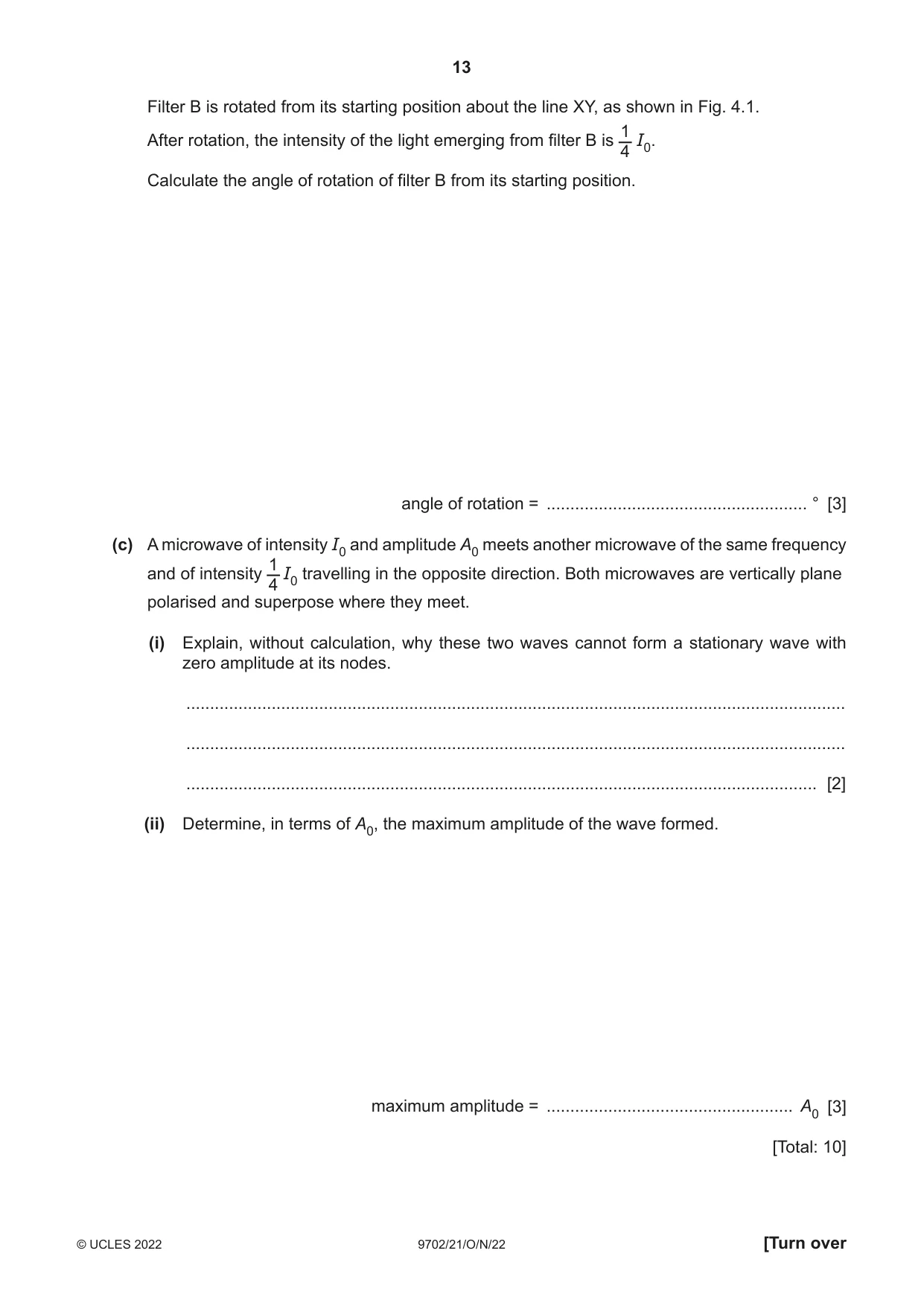 Cambridge A Level Physics 9702 2022 Oct/Nov Paper 2 · Variant 1 question paper, page 13 of 20