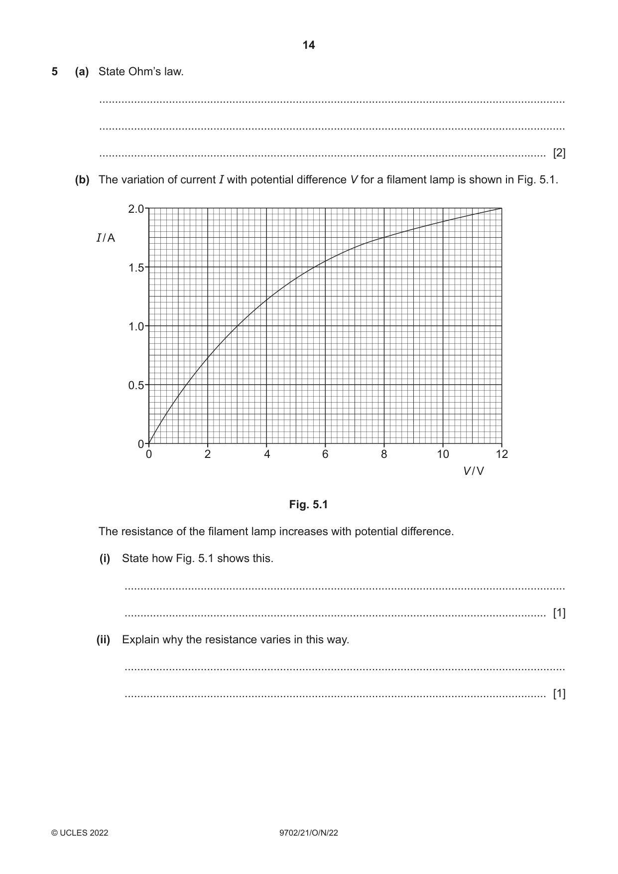 Cambridge A Level Physics 9702 2022 Oct/Nov Paper 2 · Variant 1 question paper, page 14 of 20