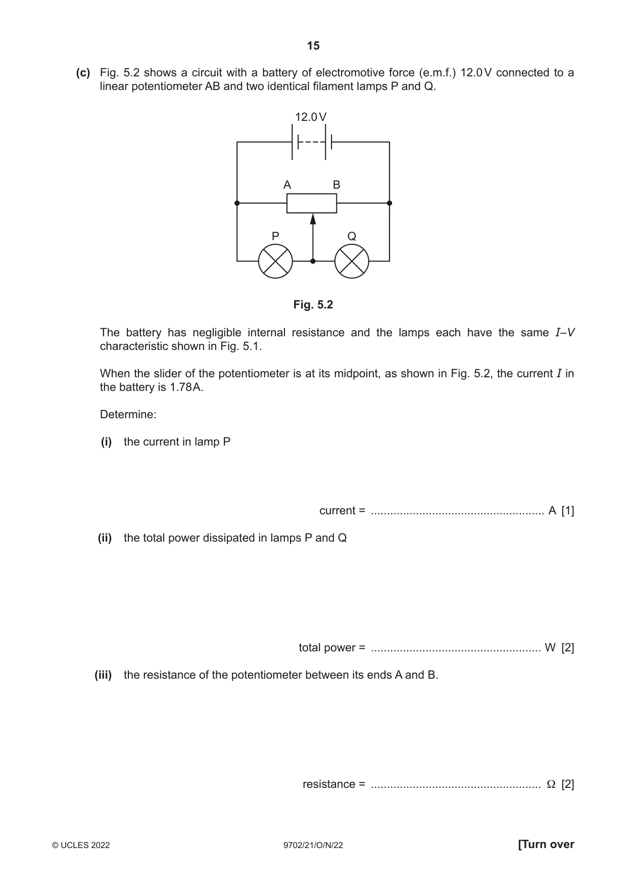 Cambridge A Level Physics 9702 2022 Oct/Nov Paper 2 · Variant 1 question paper, page 15 of 20