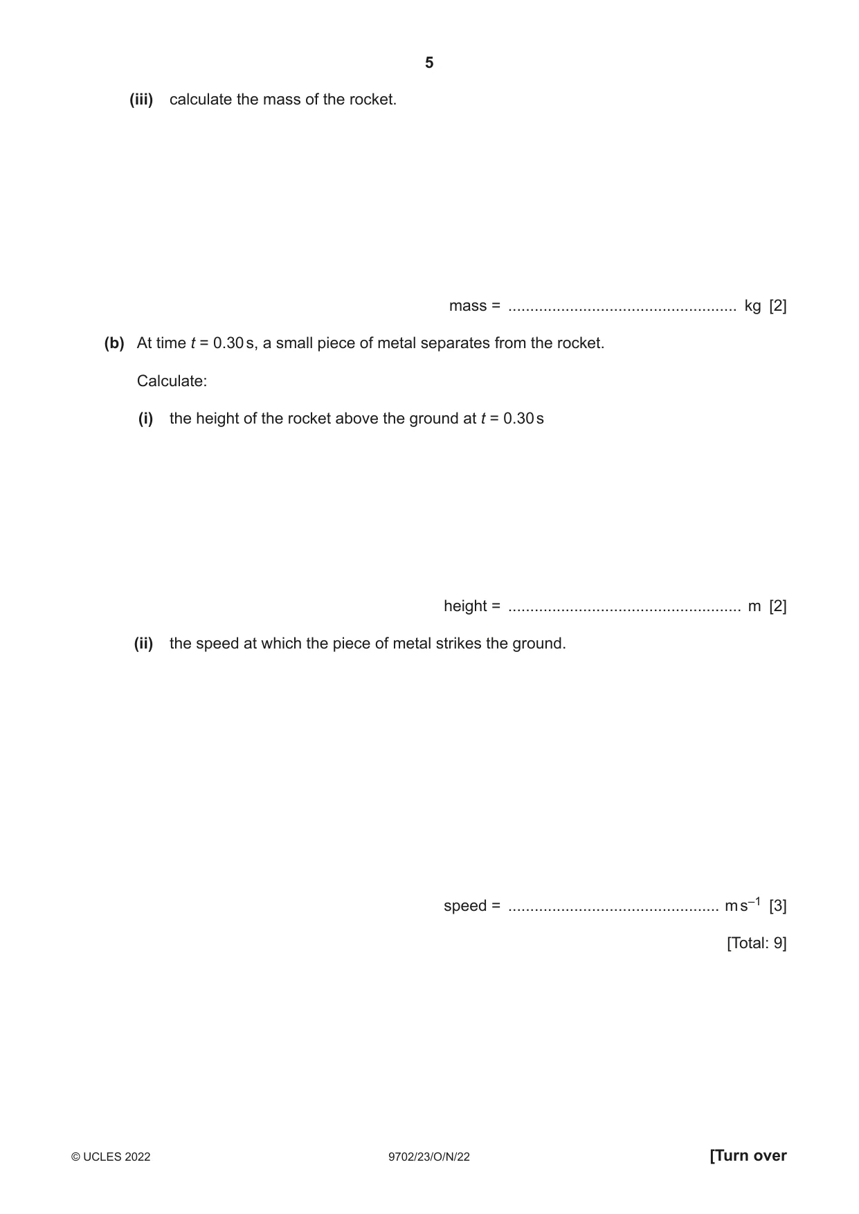 Cambridge A Level Physics 9702 2022 Oct/Nov Paper 2 · Variant 3 question paper, page 5 of 16