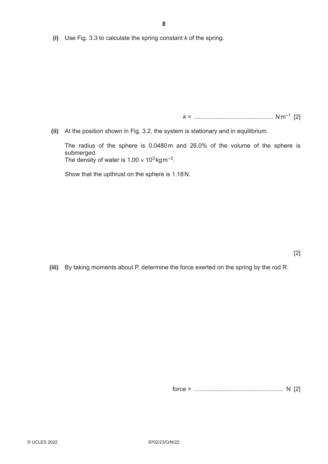 Cambridge A Level Physics 9702 2022 Oct/Nov Paper 2 · Variant 3 question paper, page 8 of 16