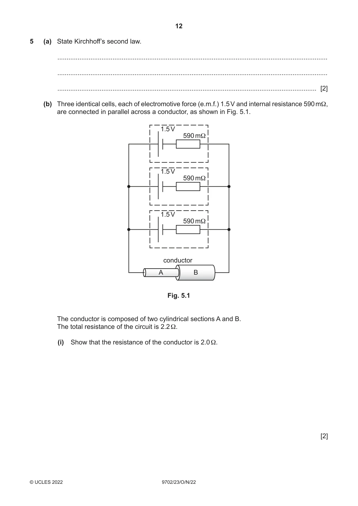 Cambridge A Level Physics 9702 2022 Oct/Nov Paper 2 · Variant 3 question paper, page 12 of 16