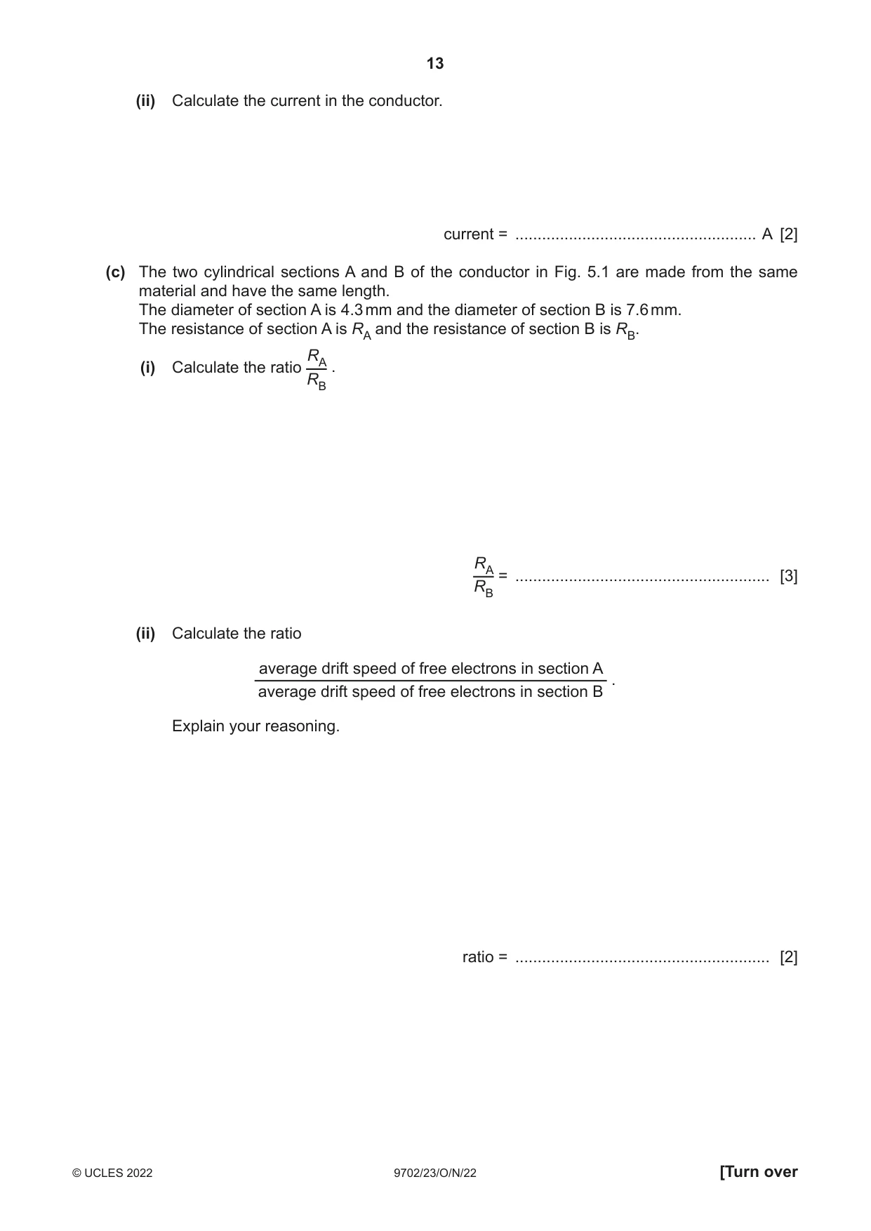 Cambridge A Level Physics 9702 2022 Oct/Nov Paper 2 · Variant 3 question paper, page 13 of 16