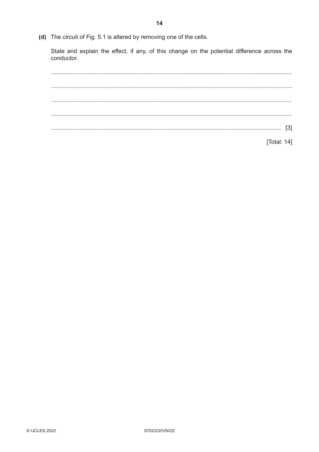 Cambridge A Level Physics 9702 2022 Oct/Nov Paper 2 · Variant 3 question paper, page 14 of 16