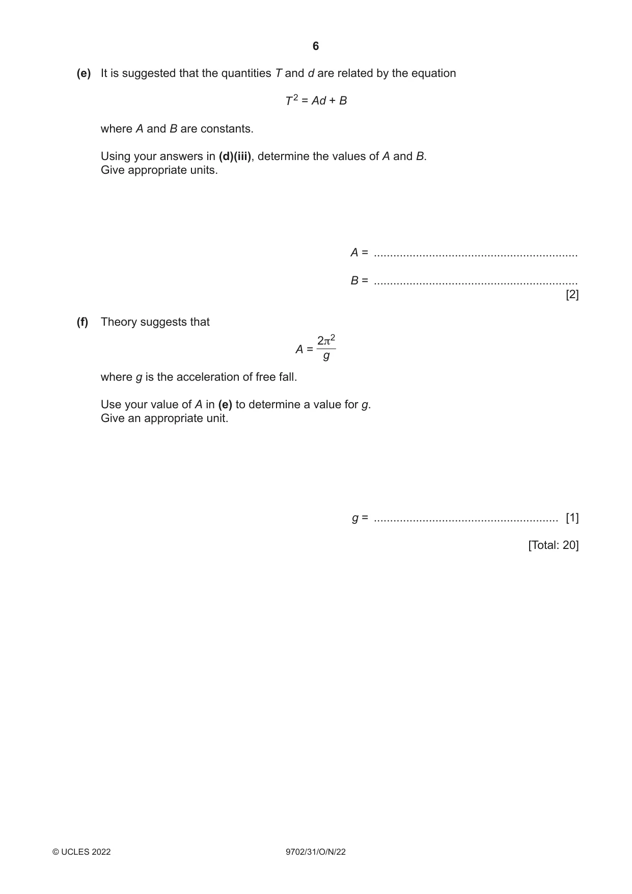 Cambridge A Level Physics 9702 2022 Oct/Nov Paper 3 · Variant 1 question paper, page 6 of 12