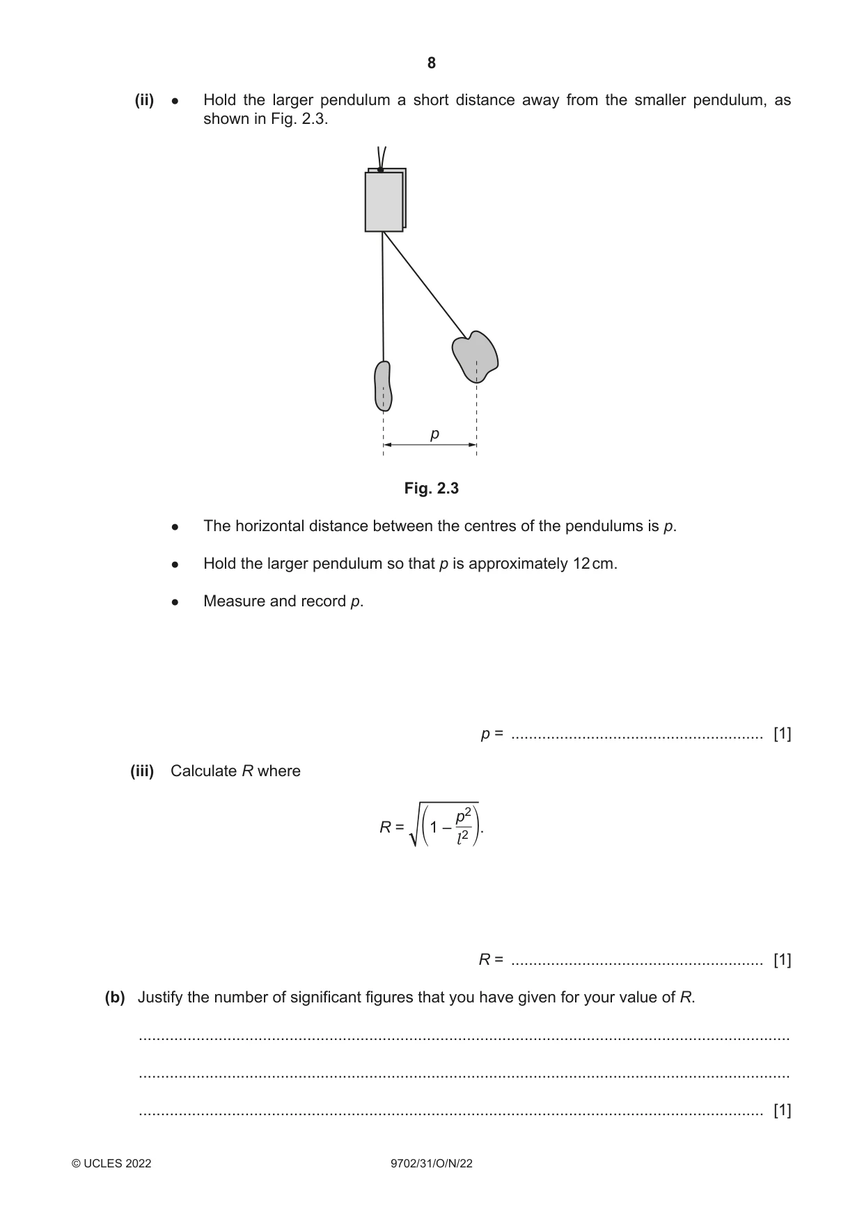 Cambridge A Level Physics 9702 2022 Oct/Nov Paper 3 · Variant 1 question paper, page 8 of 12