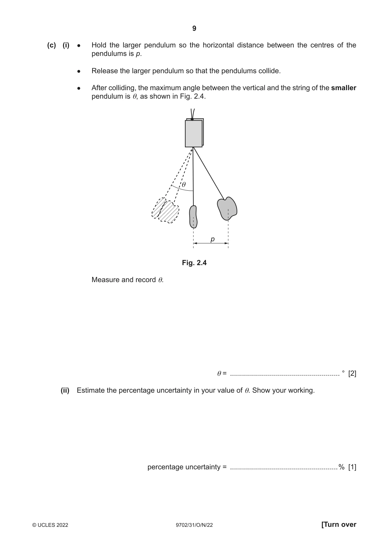 Cambridge A Level Physics 9702 2022 Oct/Nov Paper 3 · Variant 1 question paper, page 9 of 12