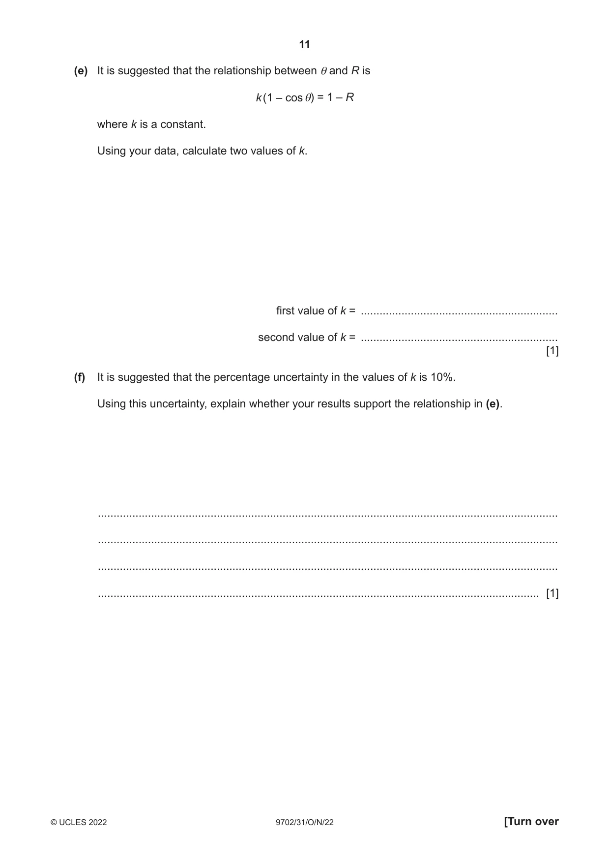 Cambridge A Level Physics 9702 2022 Oct/Nov Paper 3 · Variant 1 question paper, page 11 of 12