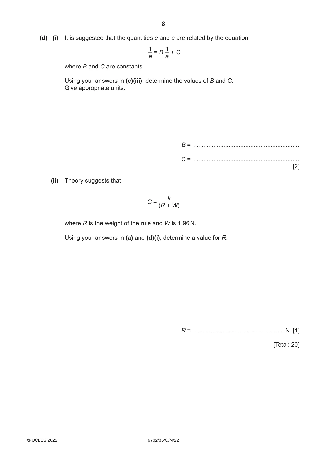 Cambridge A Level Physics 9702 2022 Oct/Nov Paper 3 · Variant 5 question paper, page 8 of 16