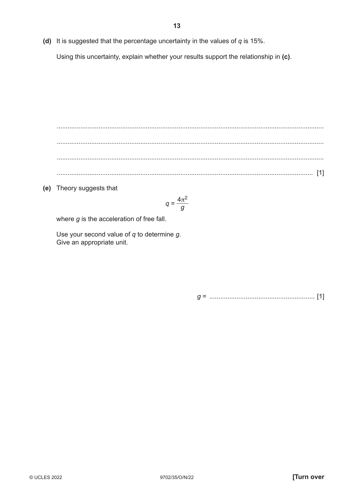 Cambridge A Level Physics 9702 2022 Oct/Nov Paper 3 · Variant 5 question paper, page 13 of 16