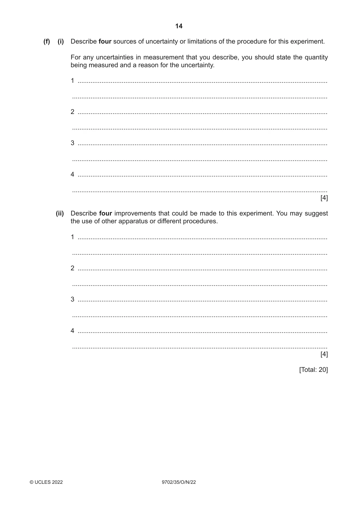 Cambridge A Level Physics 9702 2022 Oct/Nov Paper 3 · Variant 5 question paper, page 14 of 16
