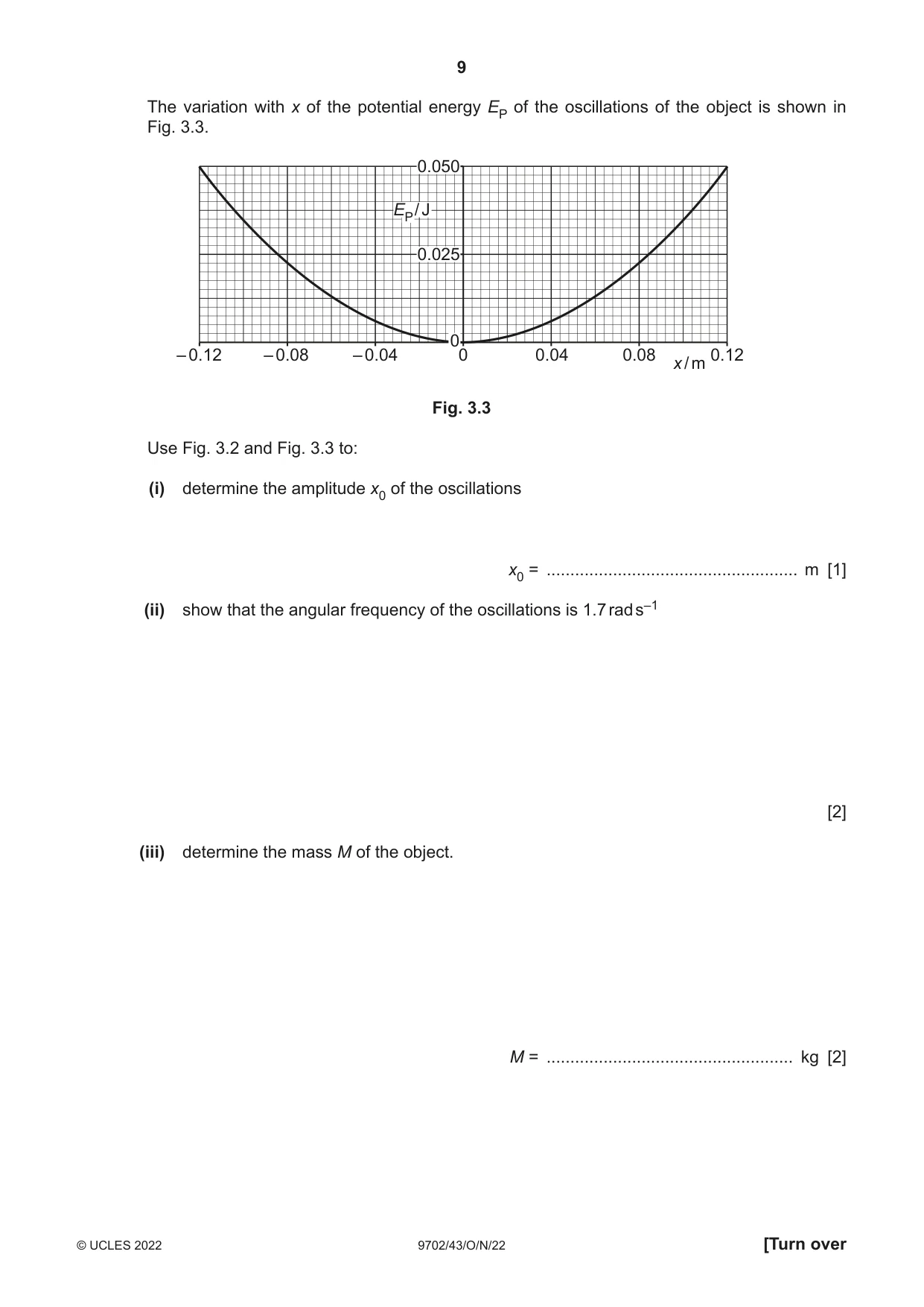 Cambridge A Level Physics 9702 2022 Oct/Nov Paper 4 · Variant 3 question paper, page 9 of 24
