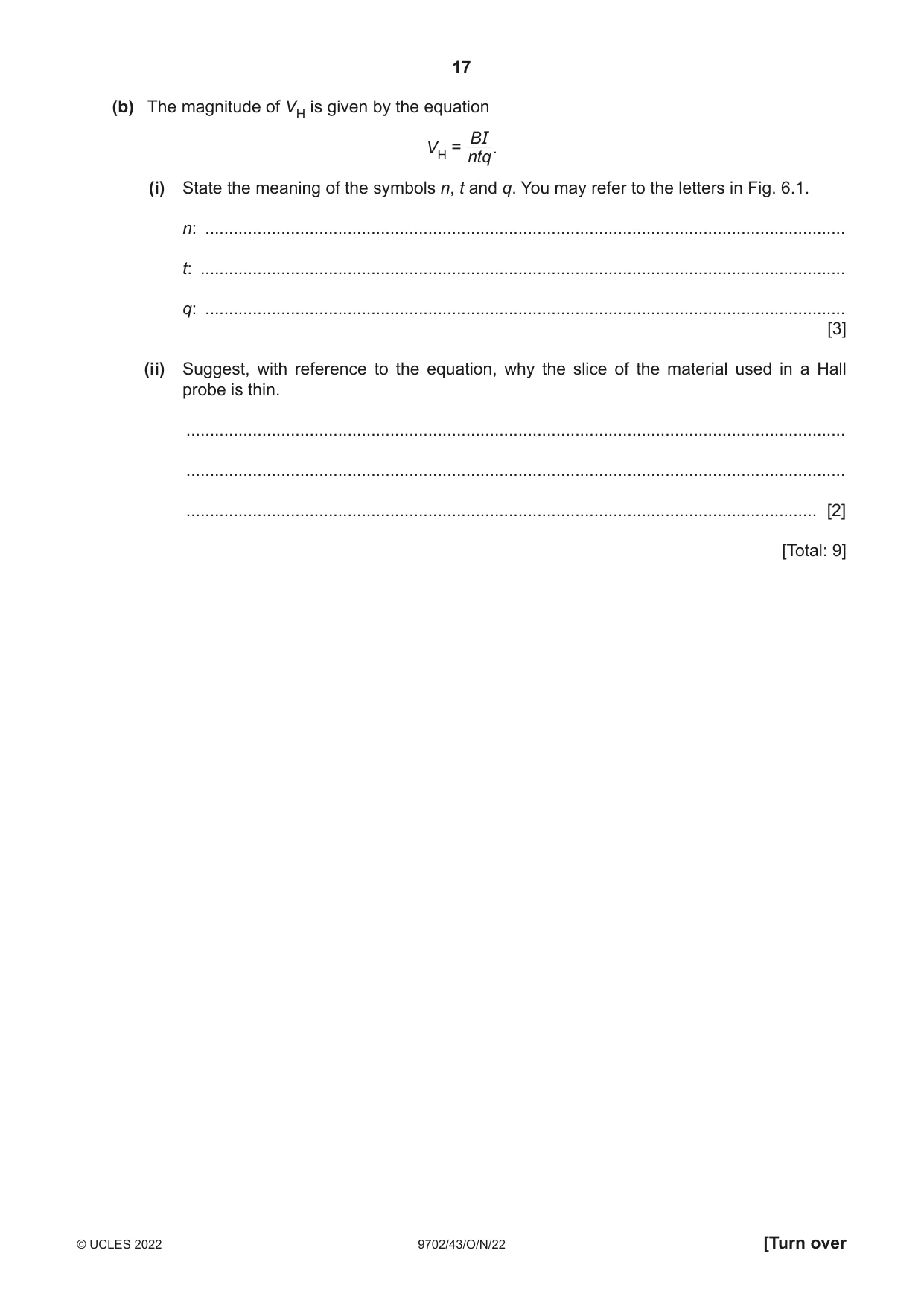 Cambridge A Level Physics 9702 2022 Oct/Nov Paper 4 · Variant 3 question paper, page 17 of 24