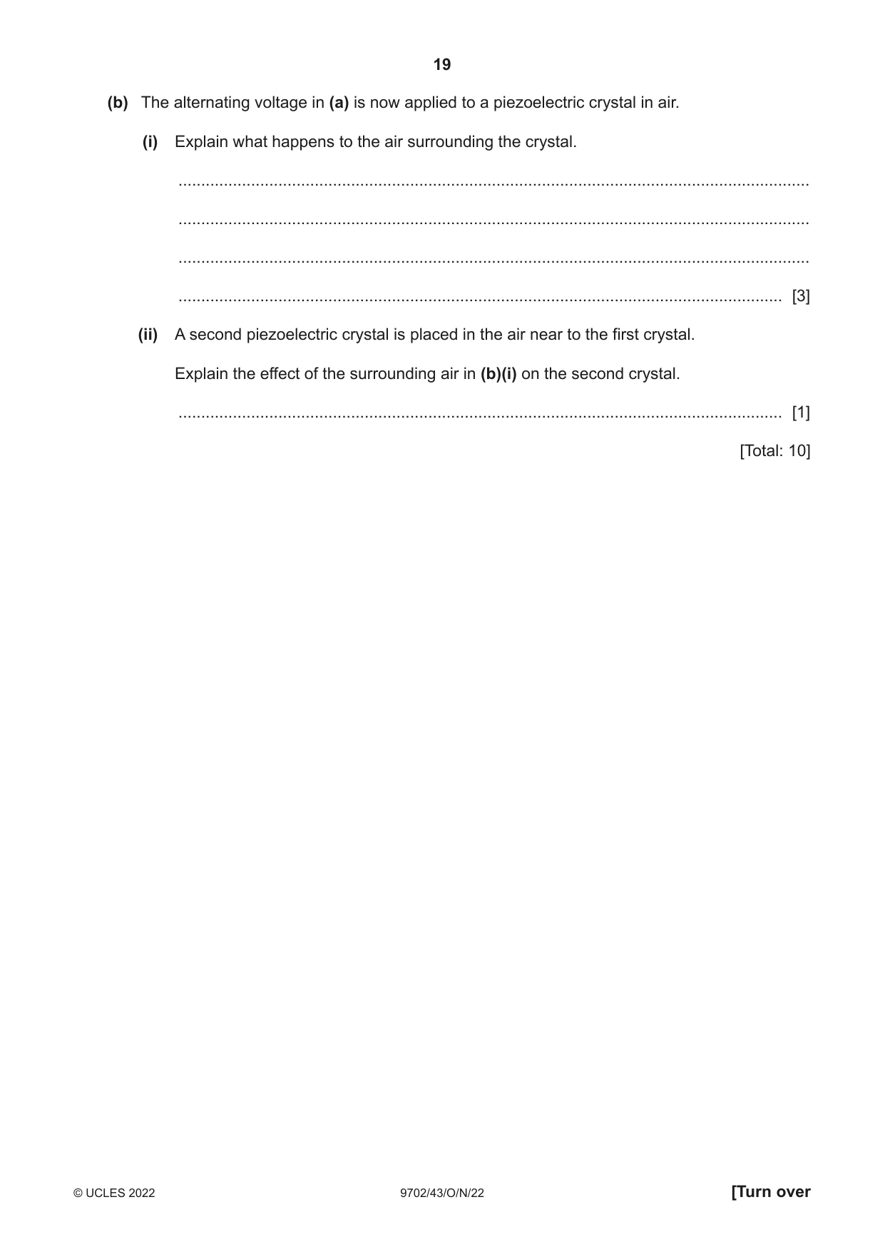 Cambridge A Level Physics 9702 2022 Oct/Nov Paper 4 · Variant 3 question paper, page 19 of 24