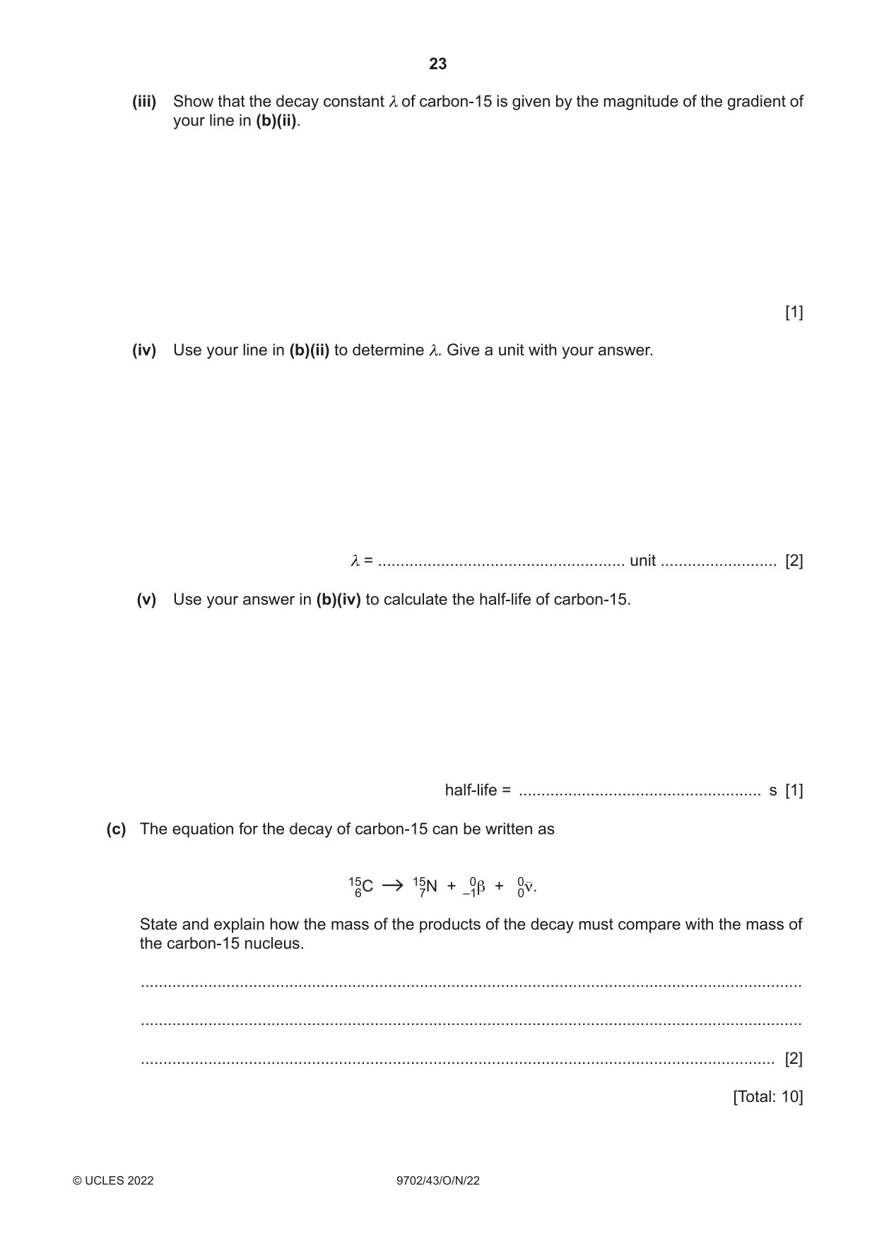 Cambridge A Level Physics 9702 2022 Oct/Nov Paper 4 · Variant 3 question paper, page 23 of 24