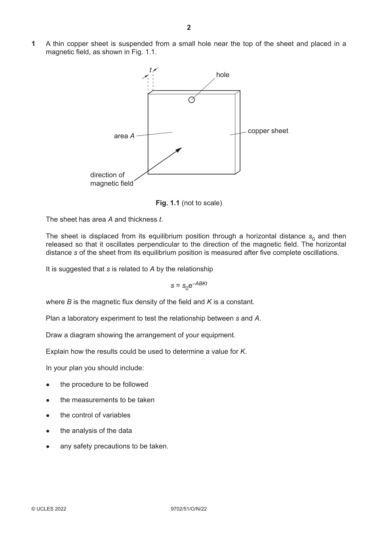 Cambridge A Level Physics 9702 2022 Oct/Nov Paper 5 · Variant 1 question paper, page 2 of 8