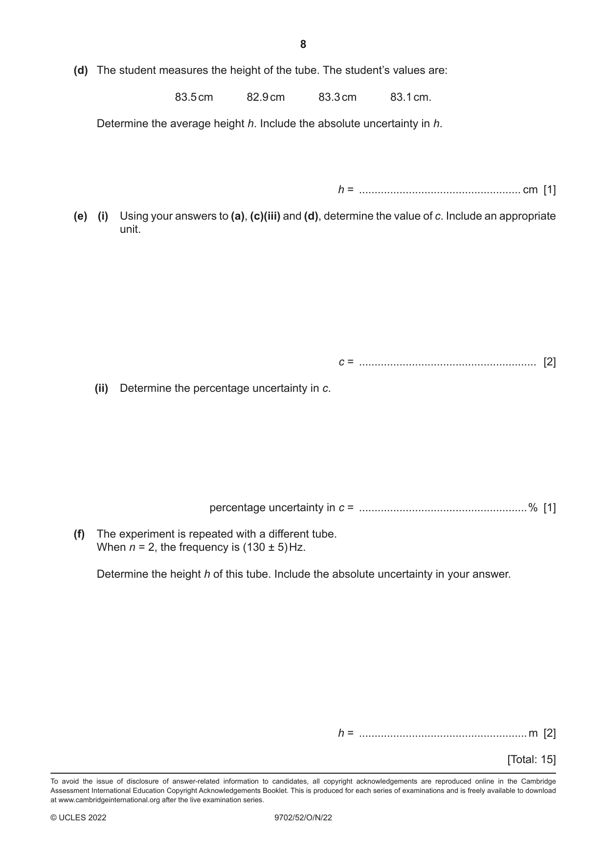 Cambridge A Level Physics 9702 2022 Oct/Nov Paper 5 · Variant 2 question paper, page 8 of 8
