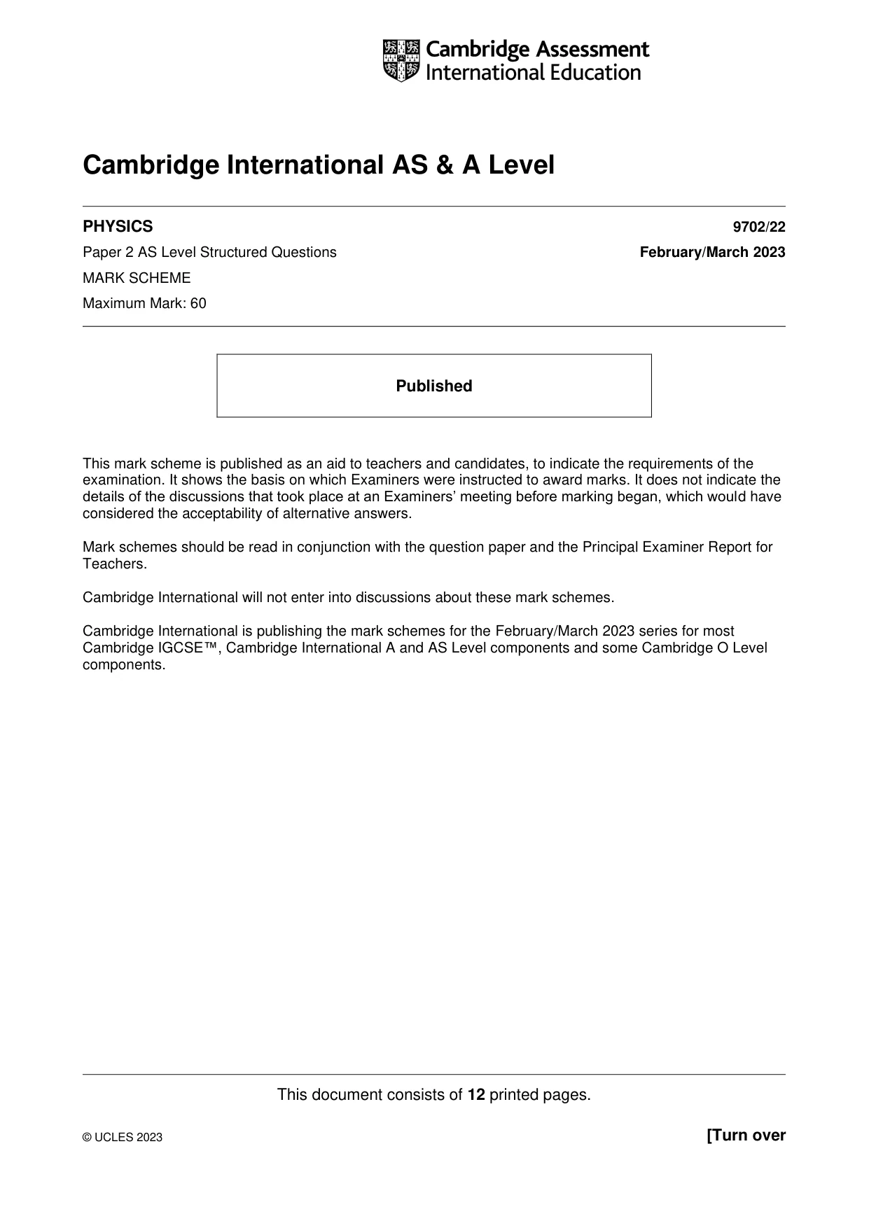 Mark scheme, page 1 of 12