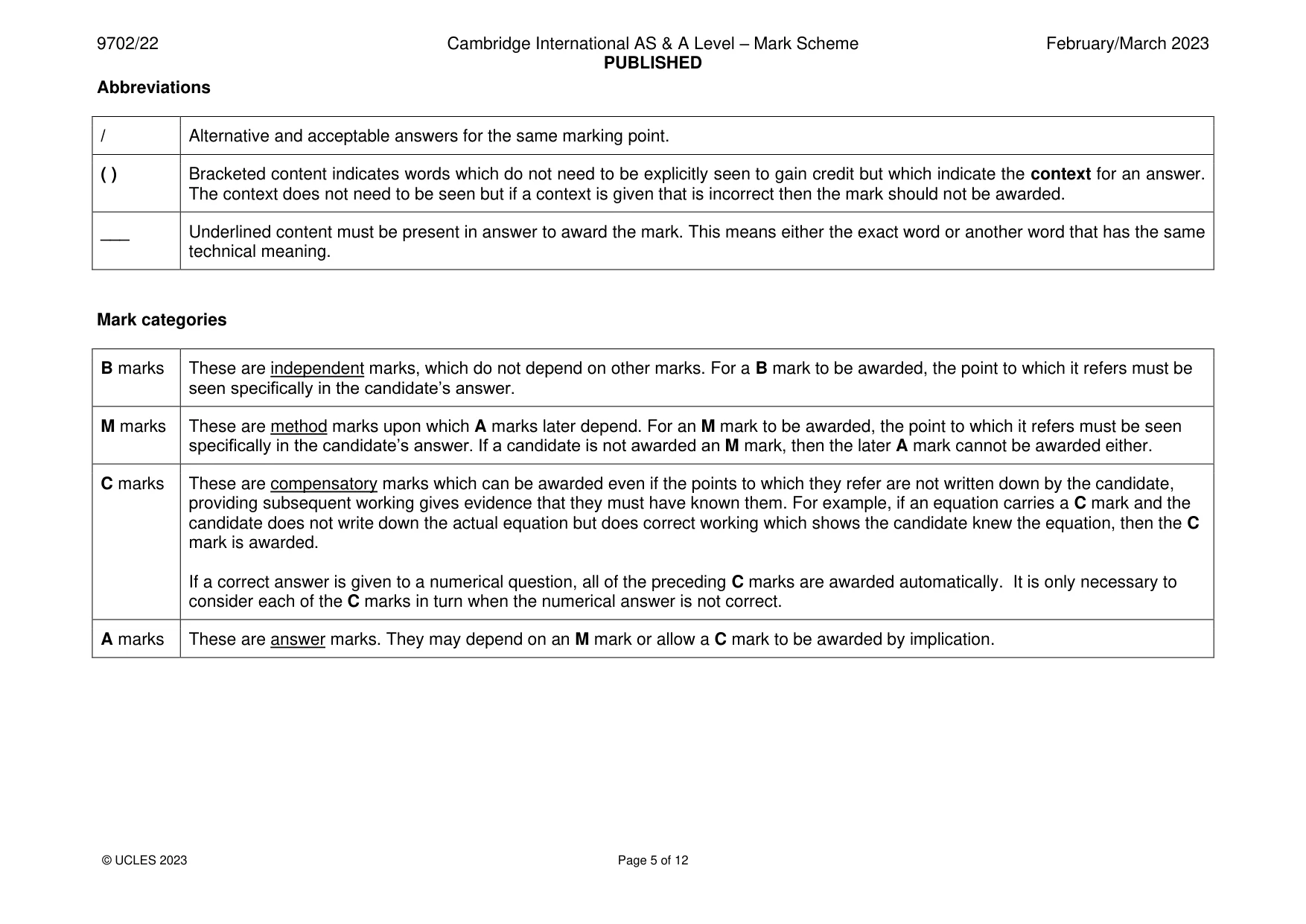 Mark scheme, page 5 of 12