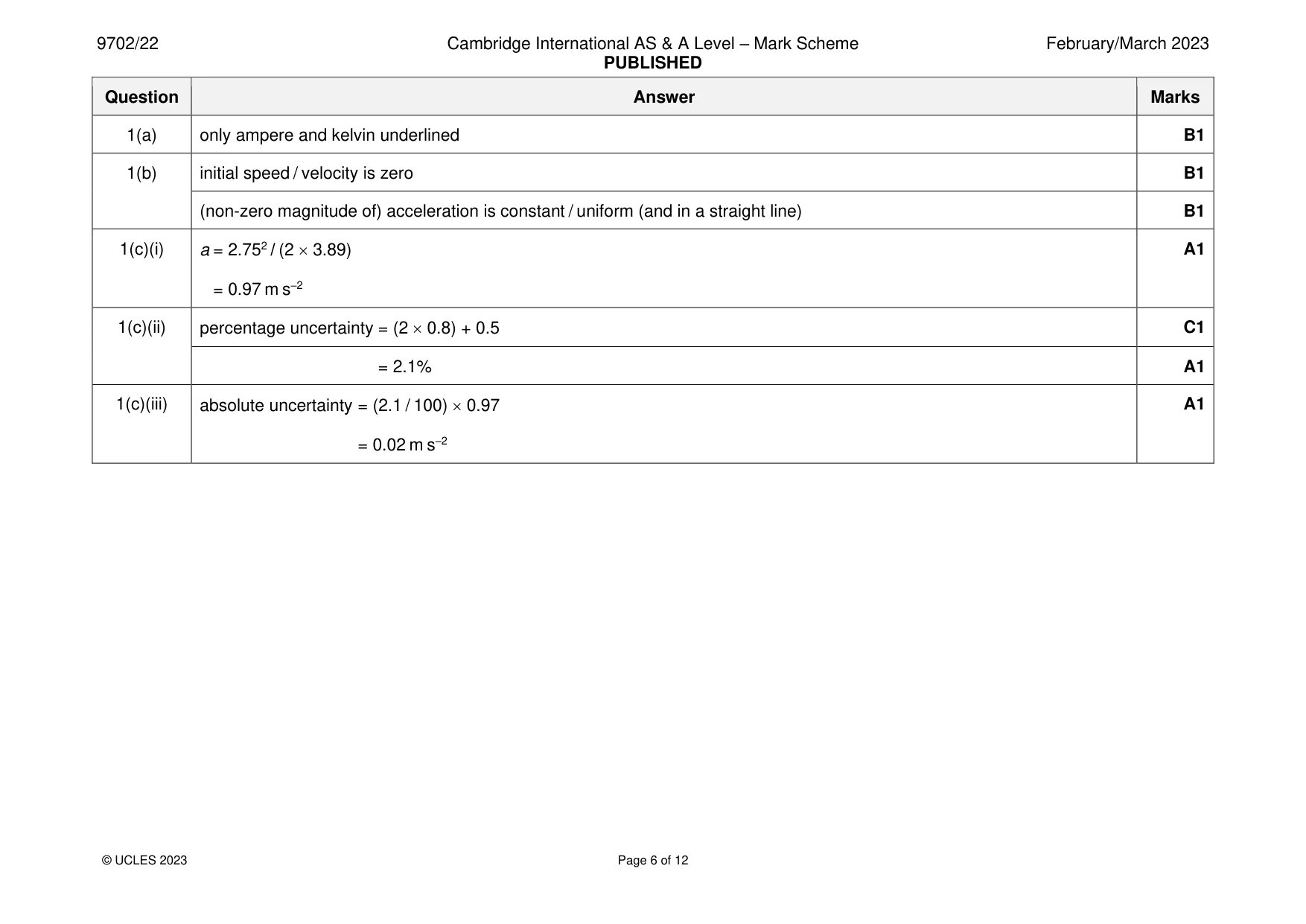 Mark scheme, page 6 of 12