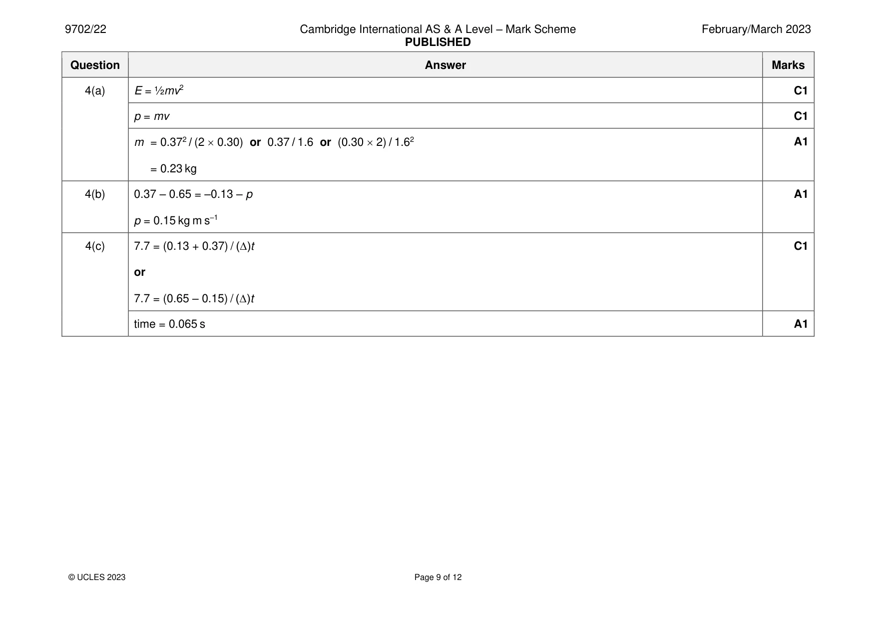 Mark scheme, page 9 of 12