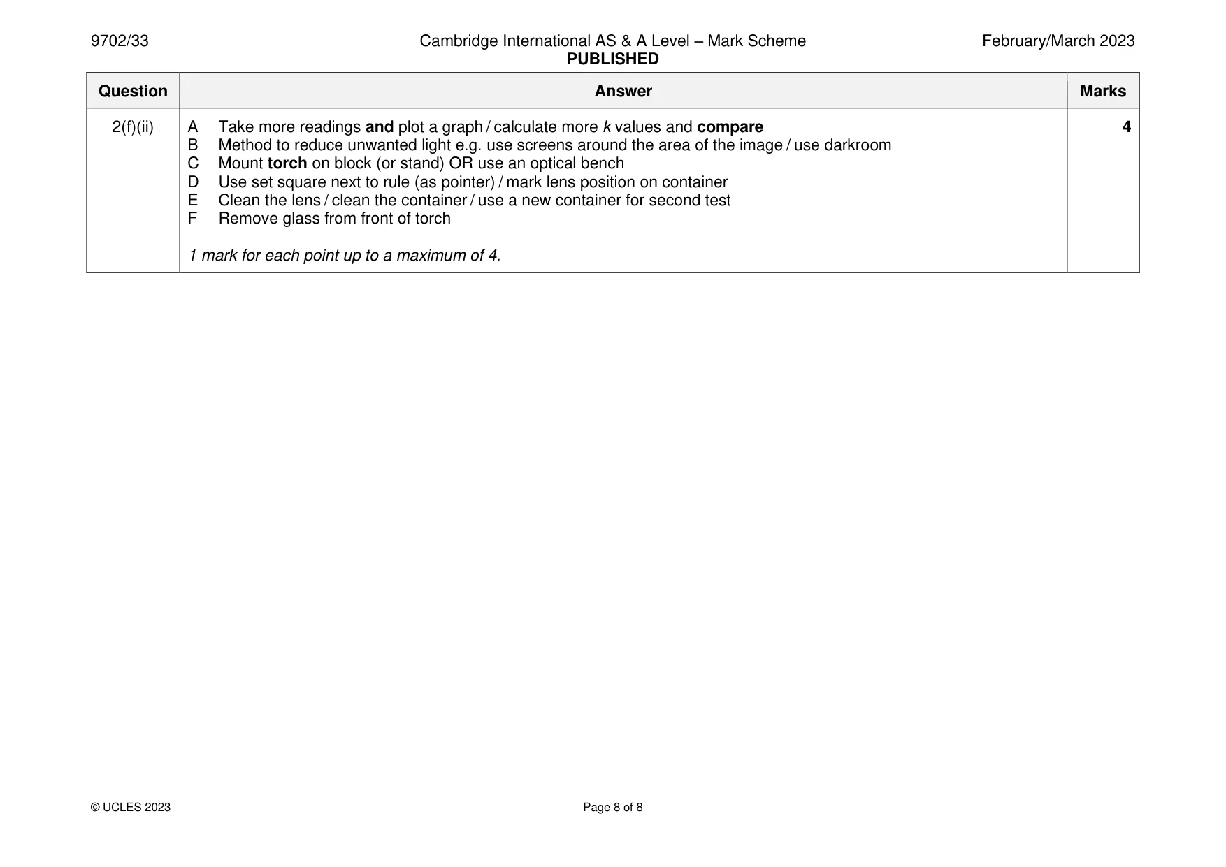 Mark scheme, page 8 of 8