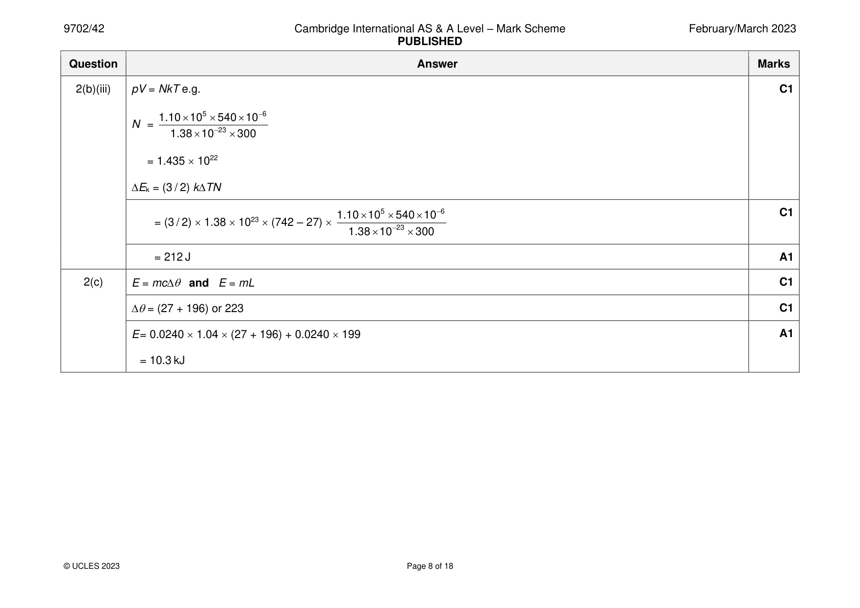 Mark scheme, page 8 of 18