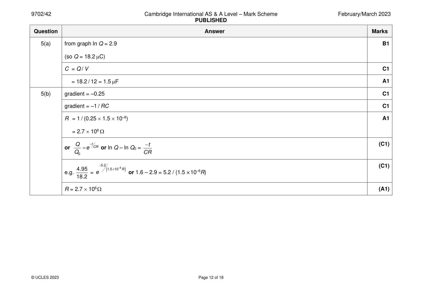 Mark scheme, page 12 of 18