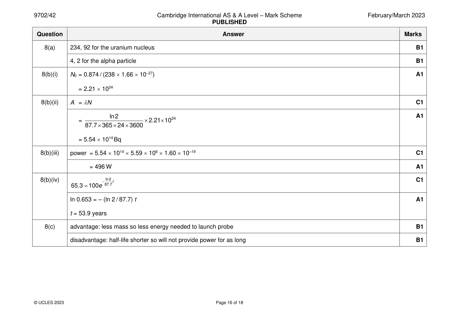Mark scheme, page 16 of 18