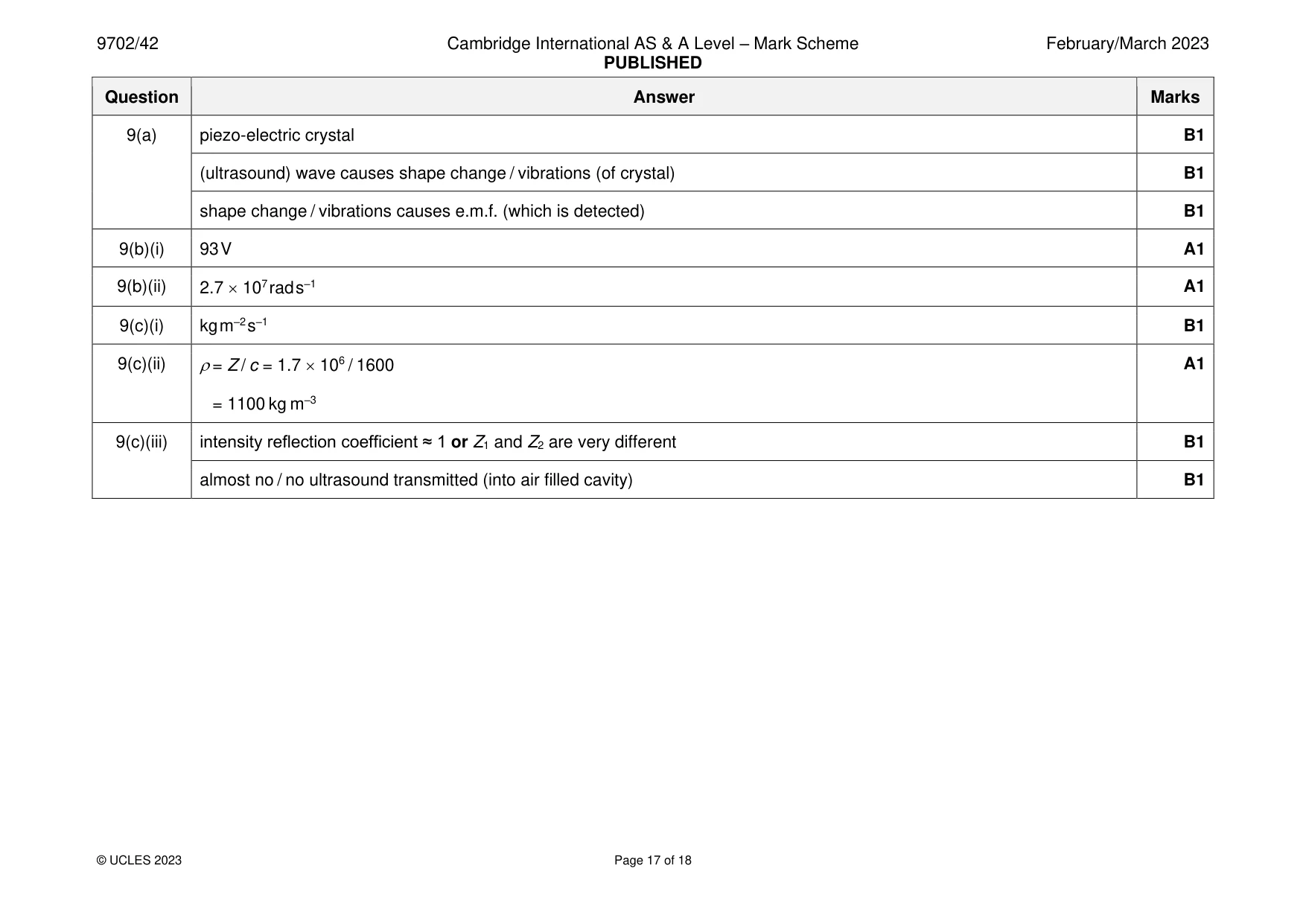 Mark scheme, page 17 of 18
