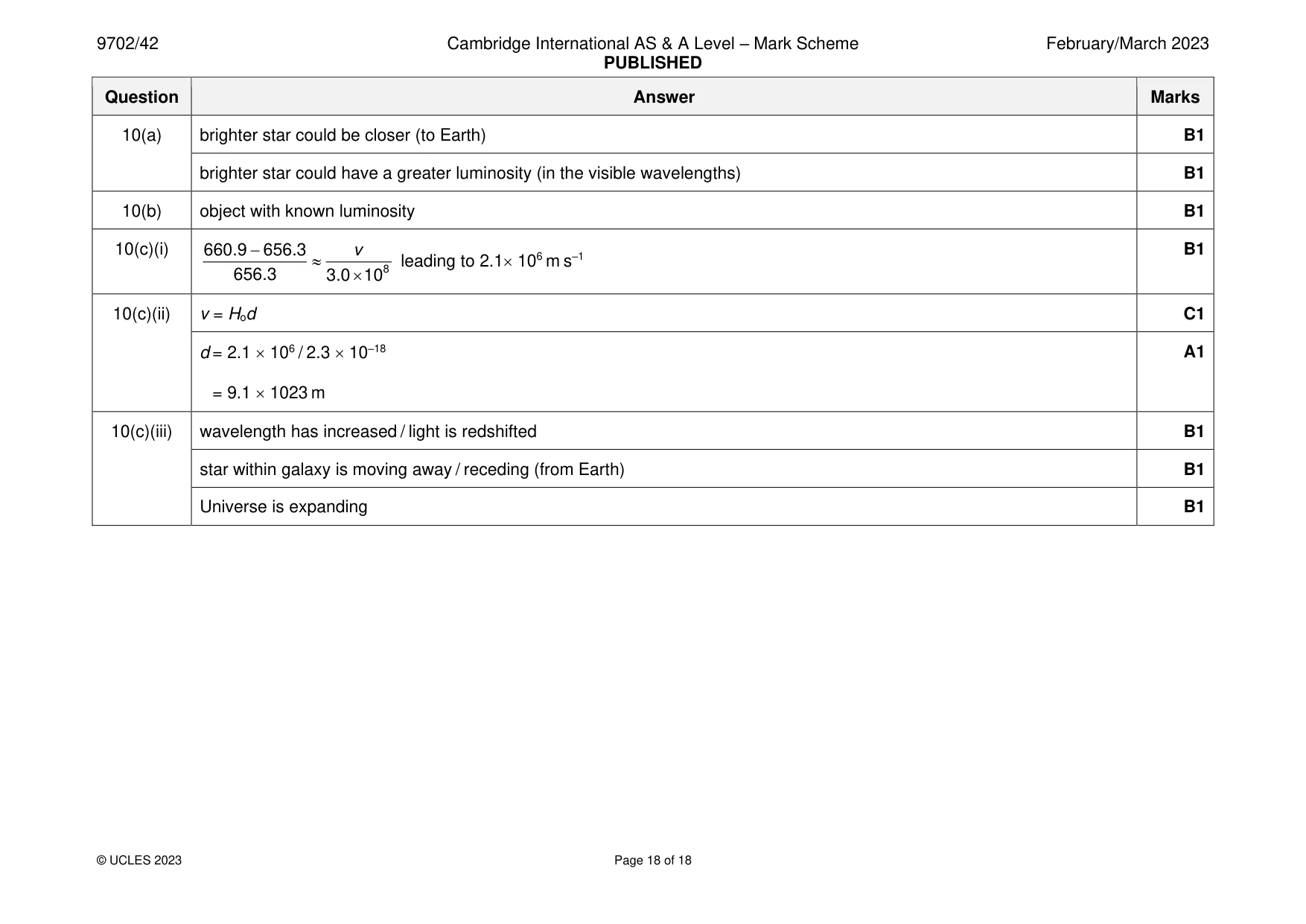 Mark scheme, page 18 of 18