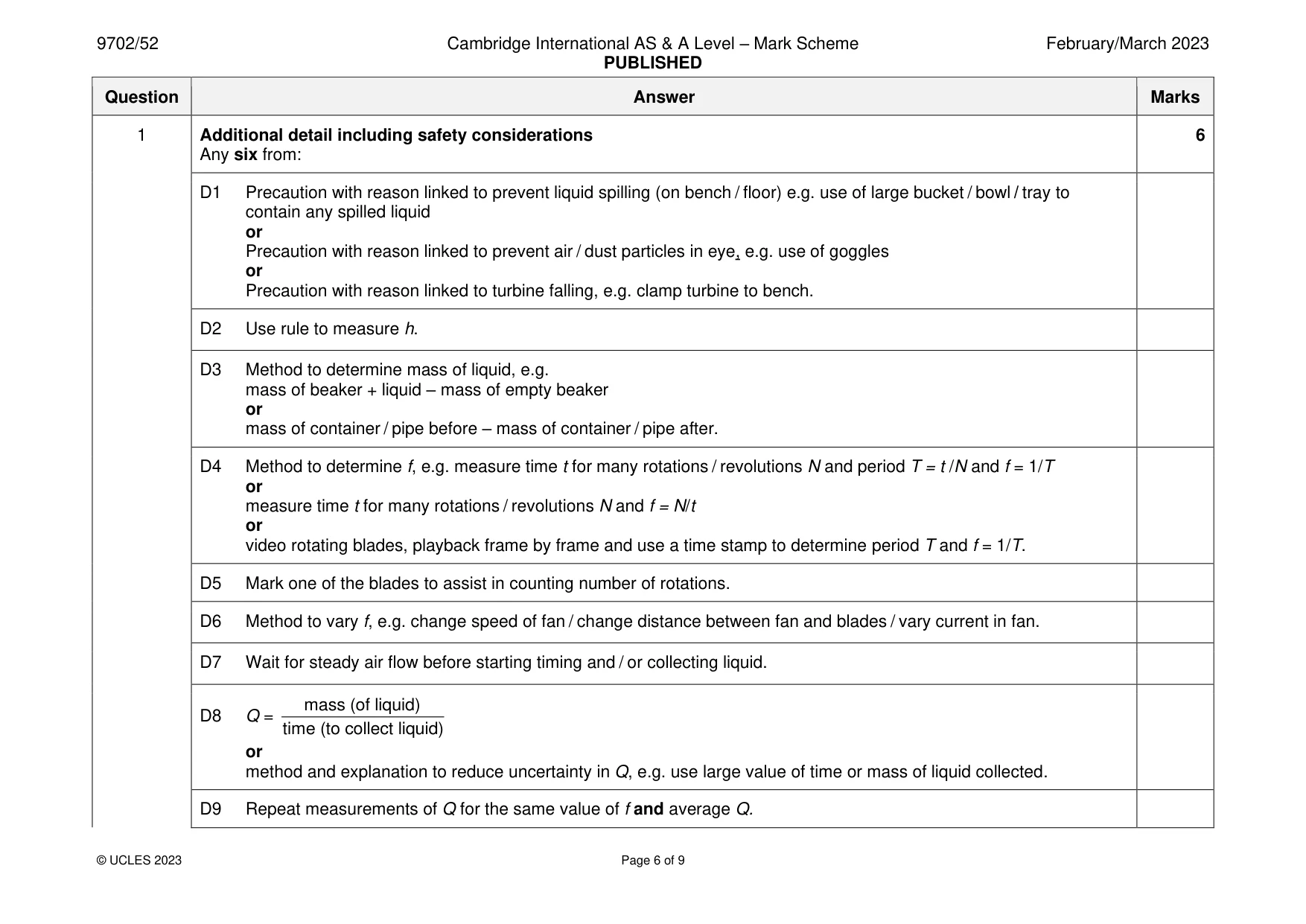 Mark scheme, page 6 of 9